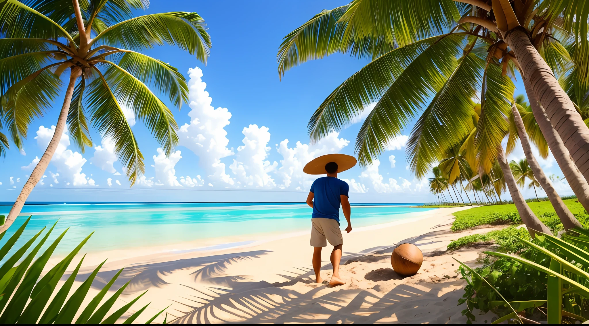 A person picking coconuts in his field of coquieros on the beach --auto --s2