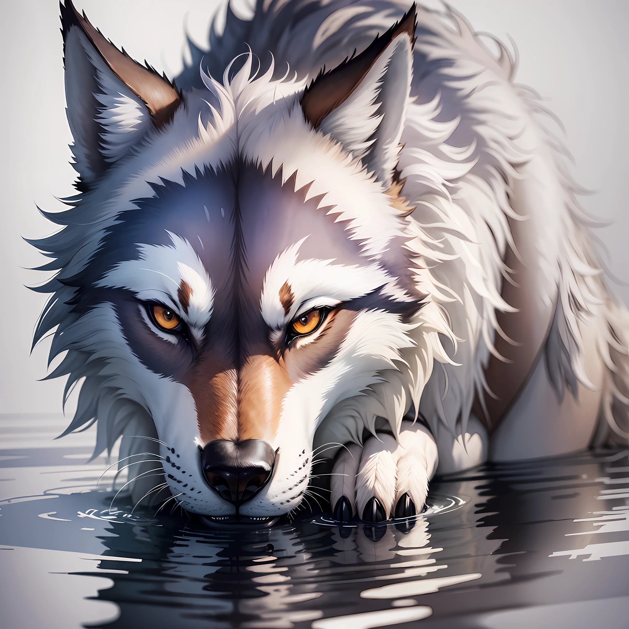 Lone wolf, watercolor style, realistic colors, white background, realistic reflections, natural details, 4k render --auto --s2