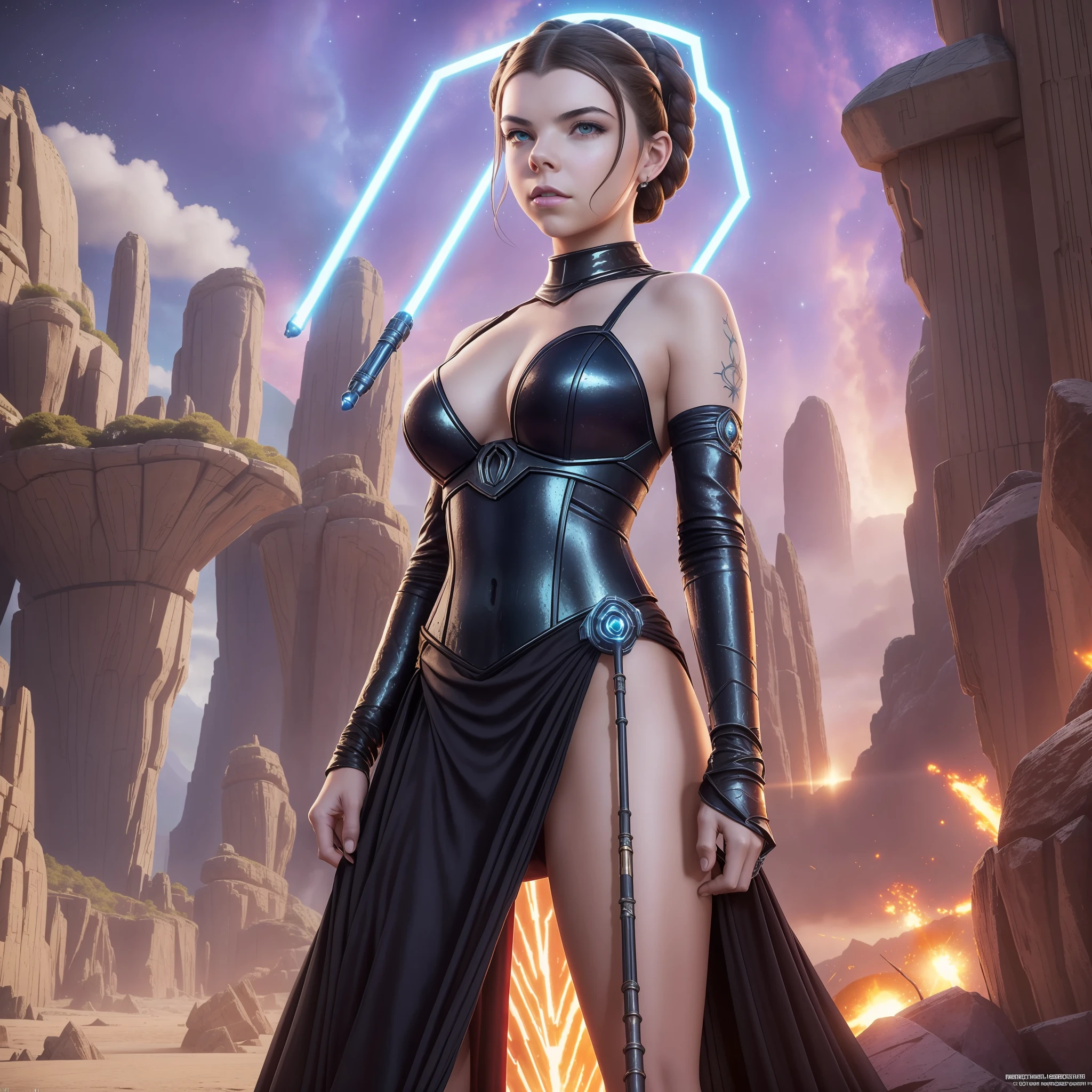 Alderaan Extravagant Lava-Laser-retina Anya Taylor Amber Cosplay "Princess Leia" 16k soft delicate face open mouth teeth mouse short hairstyle symmetrical muscular body suave seductive dramatic Bridaldress gothic shoulders covered flat copper ruby silk satin felt high fashion strange "Heavy Metal" spinel revealing underwear thick leather pubic hair short shaved thighs boots opal solid high heels Indigo DoF Crystaline Tourmaline throne 16k "star wars"  DoF masterpieces "luis Royo" Guweiz and James Jean by CGSCOSITY tattoo, etc. SunLight Ultra luminescence "Ultra Octane Realism UHD XT3 16K DSLR HDR"