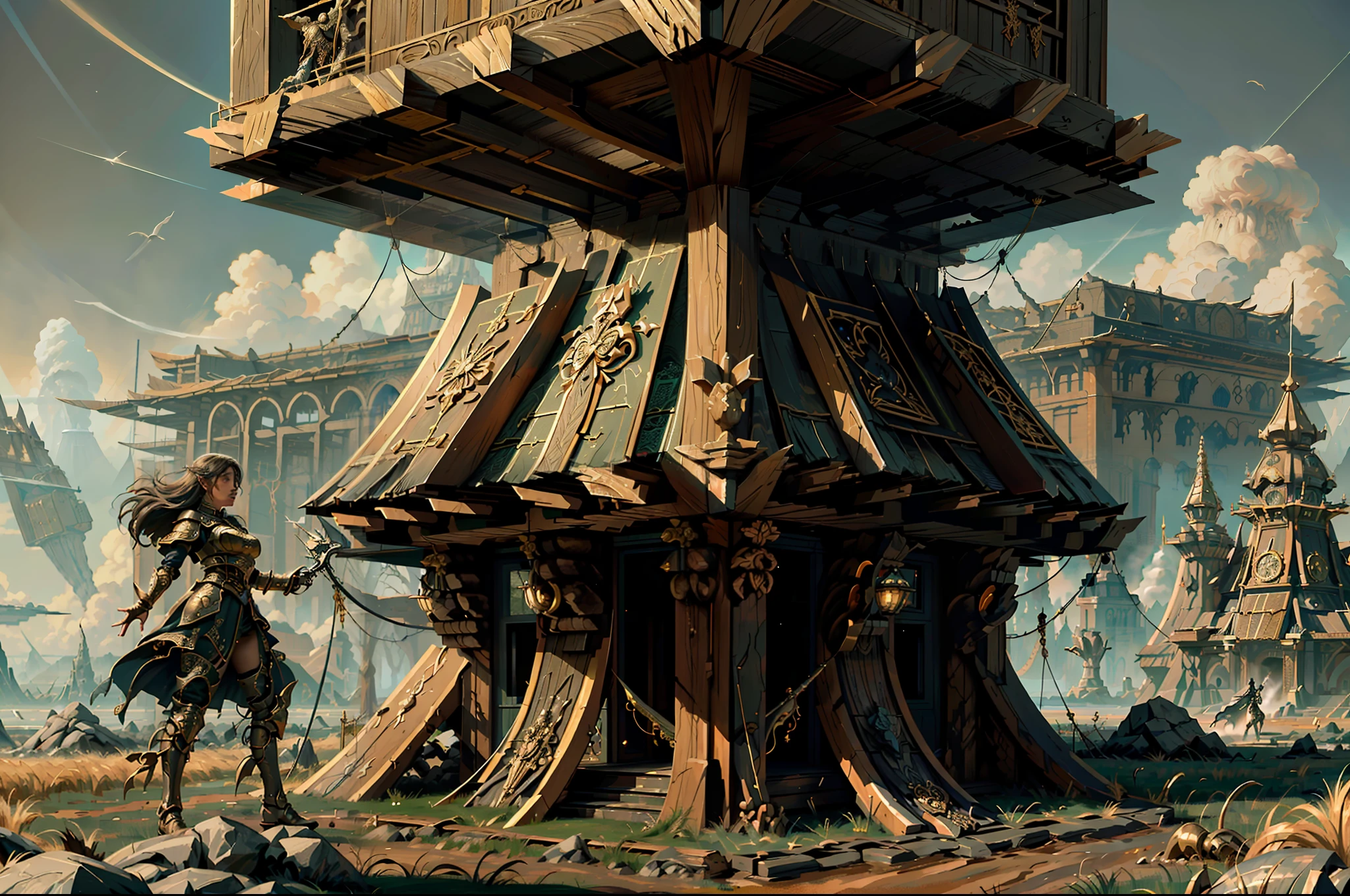 ((Best quality)), ((masterpiece)), (highly detailed:1.3)3D,tanjoreai , Amidst a realm of enchantment and mythical wonders, tales of (heroes:1.1) and (heroines:1.2) unfold. In this realm, ancient prophecies foretell the rise of a chosen champion destined to confront a malevolent force threatening to plunge the world into eternal darkness. The path to victory lies scattered across exotic and otherworldly landscapes, from mist-shrouded forests to towering crystalline peaks and (ethereal floating islands:1.1).Harnessing the arcane arts, (mighty wizards:1.1) conjure spells that weave intricate patterns of magic, while (elven archers:1.1) unleash arrows infused with ancient power. (Dwarven smiths craft legendary weapons:1.1) imbued with the essence of mythical creatures, capable of vanquishing even the most formidable foes.The heroes embark on a perilous quest, guided by ancient scrolls and cryptic riddles. Along their journey, they encounter wise mystics, shape-shifting creatures, and (mysterious sorceresses:1.1) who possess forbidden knowledge.As the heroes traverse the realms, ancient ruins and forgotten temples reveal long-lost secrets and powerful artifacts. The clash of steel and the crackling of (magical energies:1.1) echo through ancient battlegrounds, as the destiny of the world hangs in the balance. The heroes must summon unwavering courage, unwavering unity, and unlock their true potential to overcome seemingly insurmountable odds and fulfill their heroic destinies.In this realm of high fantasy, where the realms of magic and technology intertwine, where legends are born and (epic:1.2) sagas unfold, where heroes rise and villains fall, embark on a grand adventure that will captivate the imagination and transport you to a world where anything is possible,HDR (High Dynamic Range),Ray Tracing,NVIDIA RTX,Super-Resolution,Unreal 5,Subsurface scattering,PBR Texturing,Post-processing,Anisotropic Filtering,Depth-of-field,Maximum clarity and sharpness,Multi-layered textu
