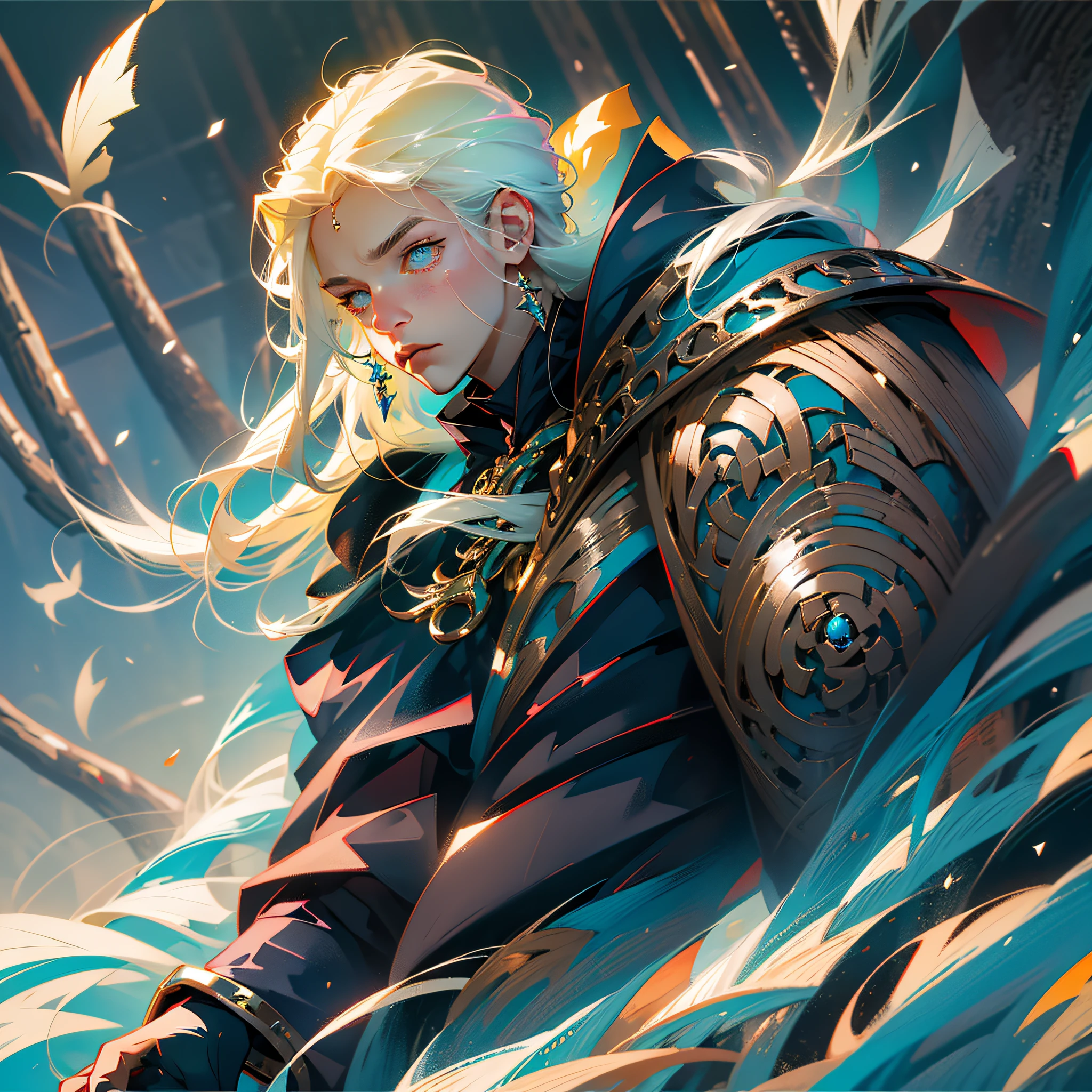 (best quality, masterpiece) (hyper-realistic), (hight resolution), (8K) (best illustration), (beautiful detailed eyes), (best quality), (ultra-detailed), (masterpiece) 1 man, young, 20 years old, blonde hair, neutral expression, anime style, with black and gray clothes, elegant clothing, black gloves, snowy forest, yellow eyes, amber eyes, albedo style genshi impact, a crow on the shoulder. --auto --s2