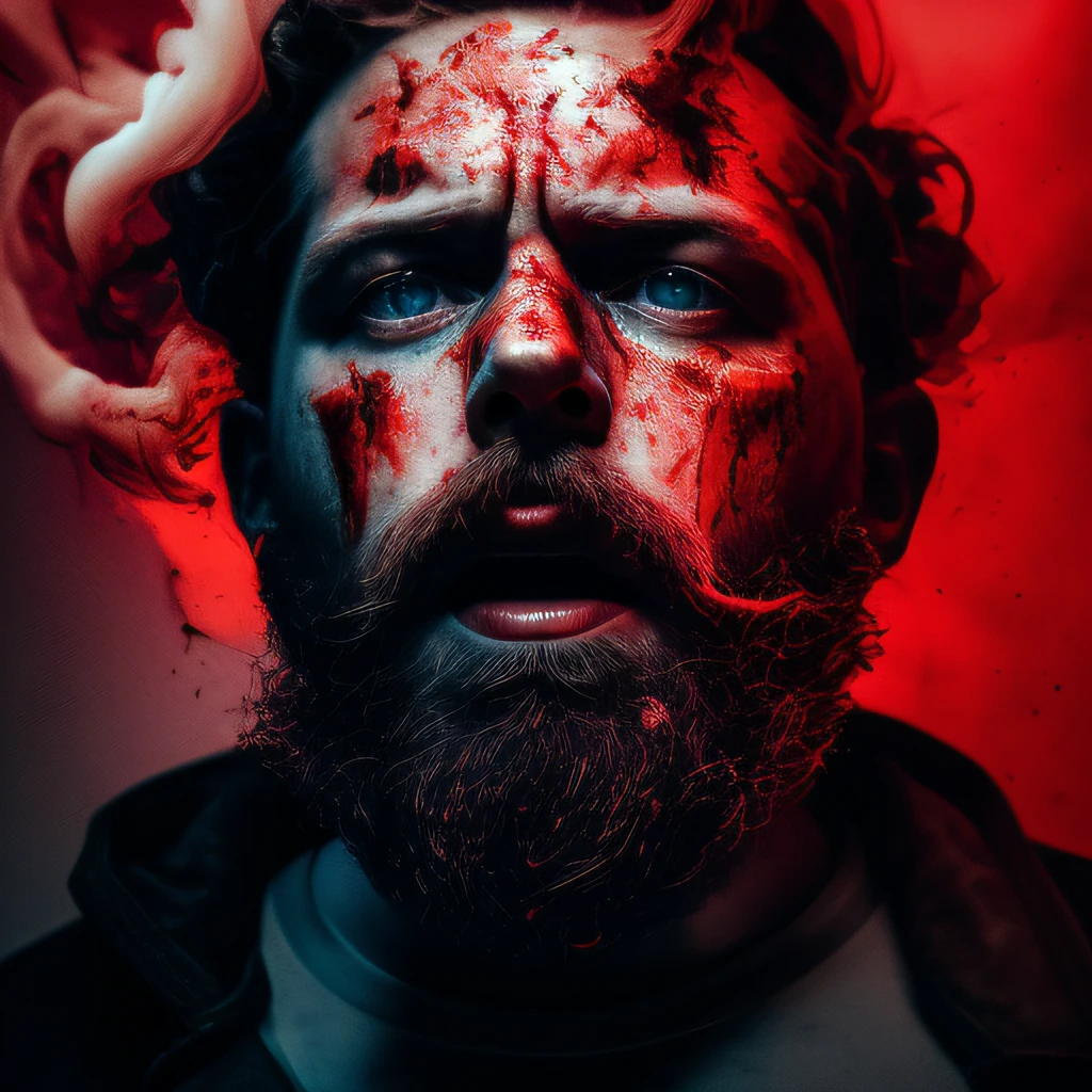photo of a lean bearded man celebrating, cinematic, epic, gloomy, contrast, photo realistic, cinematic shot, blue ray grab, colour graded, red camera, hyper detailed, photo realistic, professional lighting, smoky, bright, moody, 35mm, chaos,