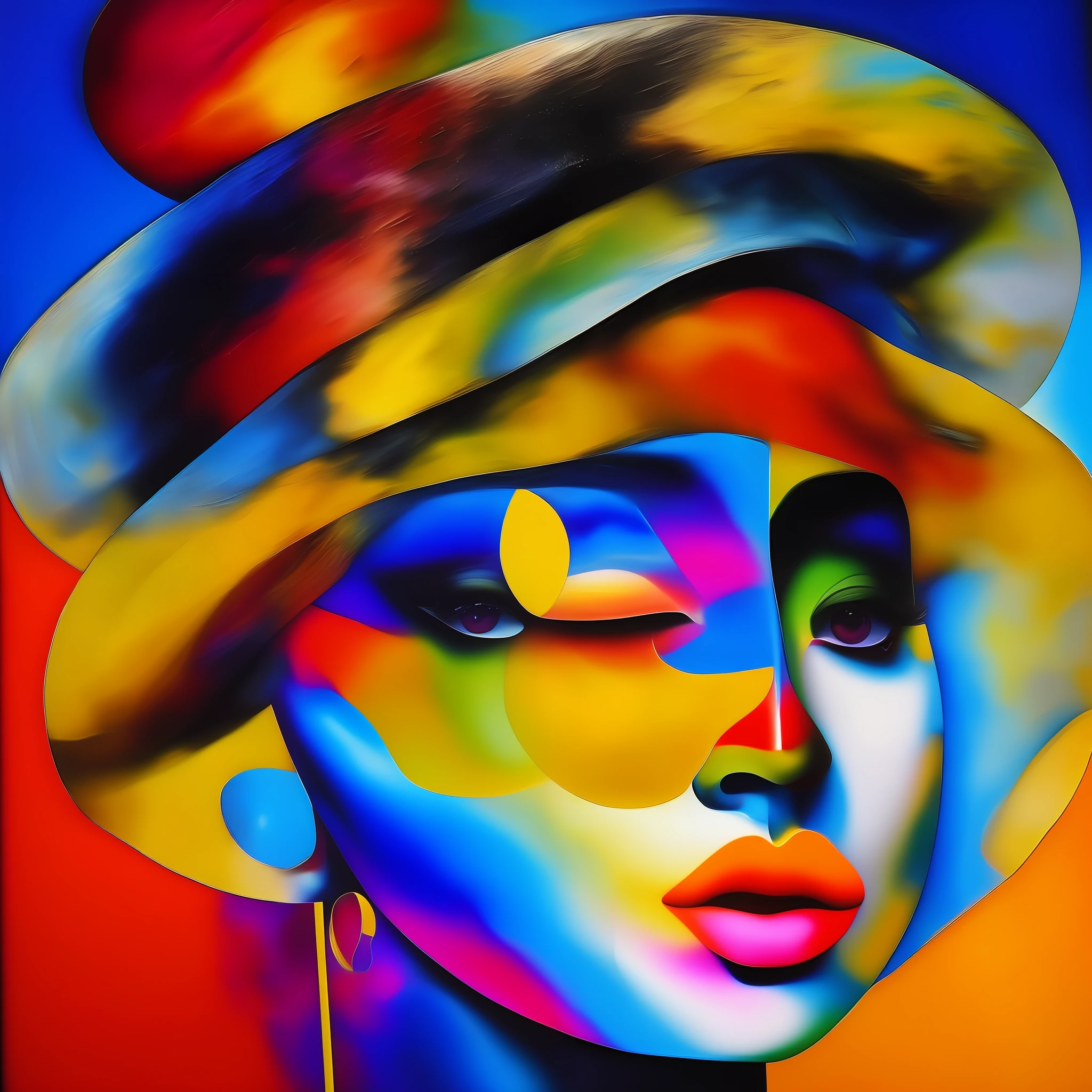 abstract painting of moon hat, vivid colors, portrait