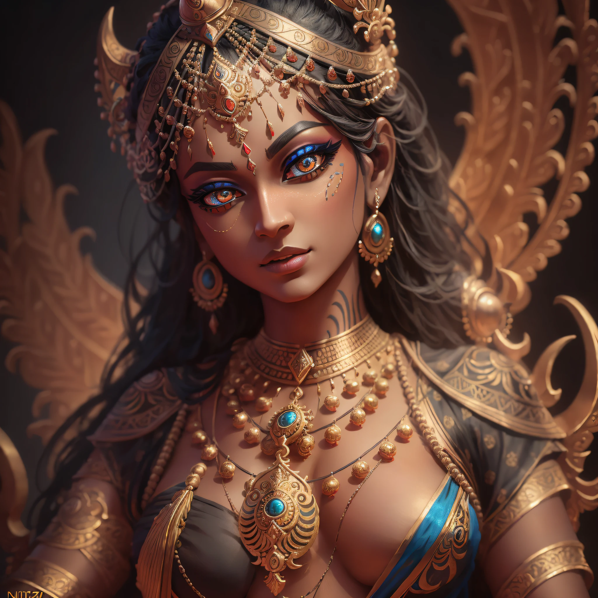 show the full-body, a the Hindu Goddess Kali, ((realistic:1.5)),((best quality)),((masterpiece)),((detailed)),(detailed face, beautiful eyes, detailed pupils, detailed clothes and features, clear background:1.3), chiaroscuro, hyperrealism, luminism, hd, very detailed, 4k, 8k, shot on a Nikon Z7 II and Nikon NIKKOR Z 105mm f/2.8 VR S --auto --s2