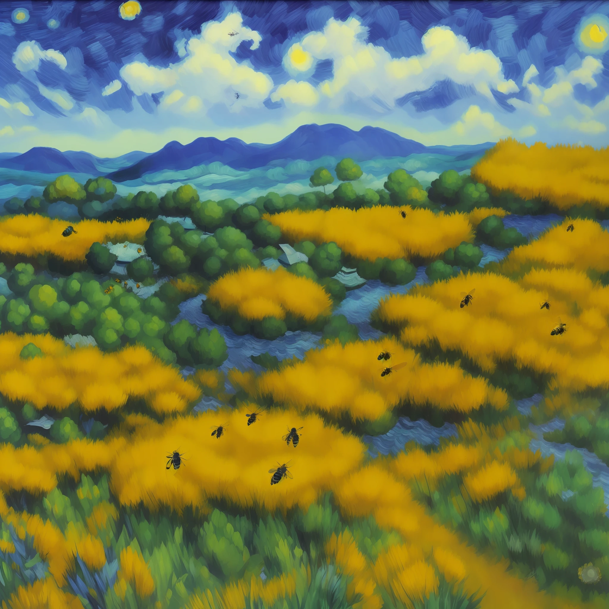Flying bee painting van Gogh style