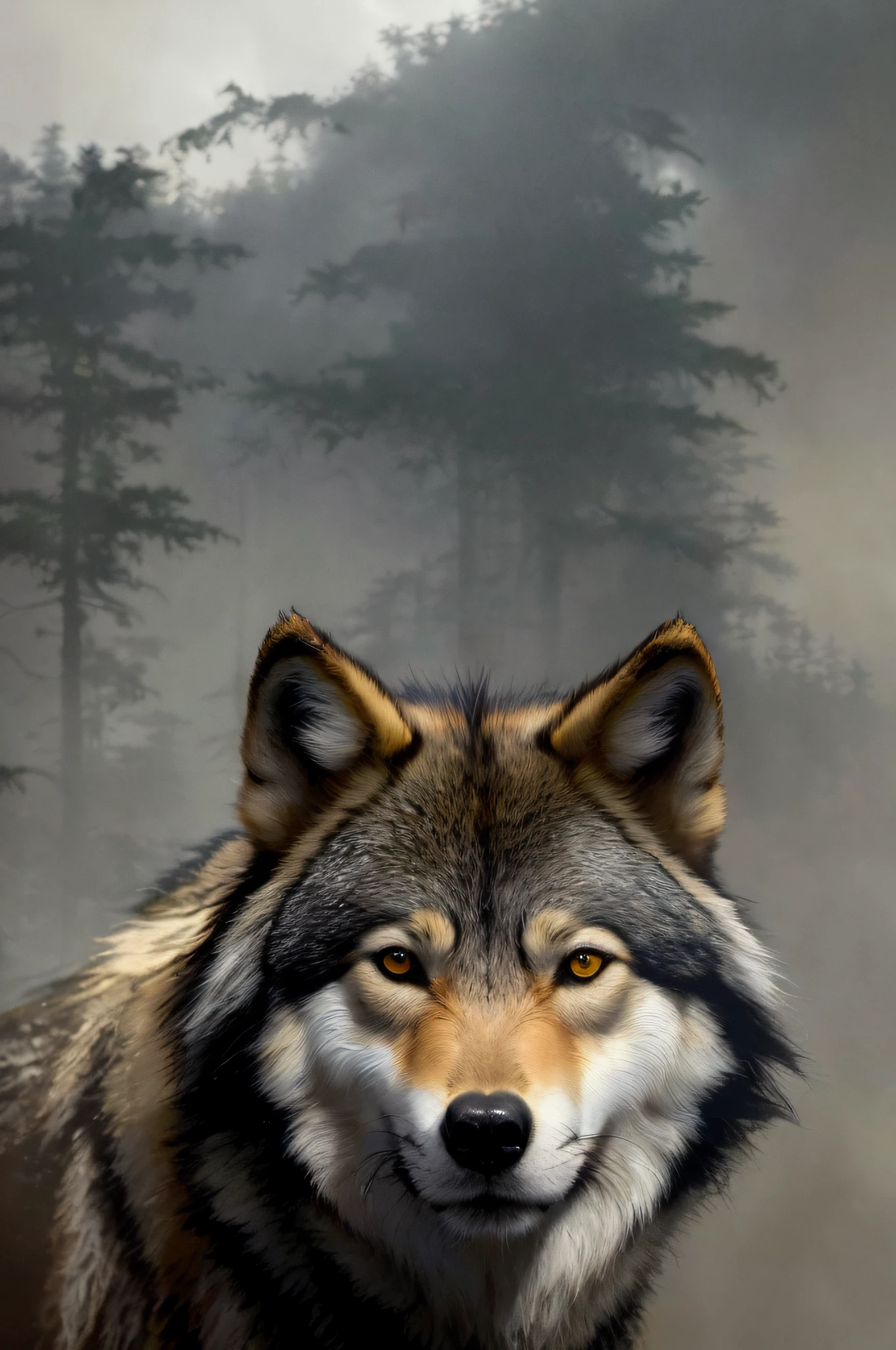well detailed american wolf, best quality, jungle, majestic professional oil painting by Ed Blinkey, Atey Ghailan, Studio Ghibli, by Jeremy Mann, Greg Manchess, Antonio Moro, trend in ArtStation, trend in CGSociety, Intricate, High Detail, sharp focus, dramatic, photorealistic painting art by Midjourney and Greg Rutkowski