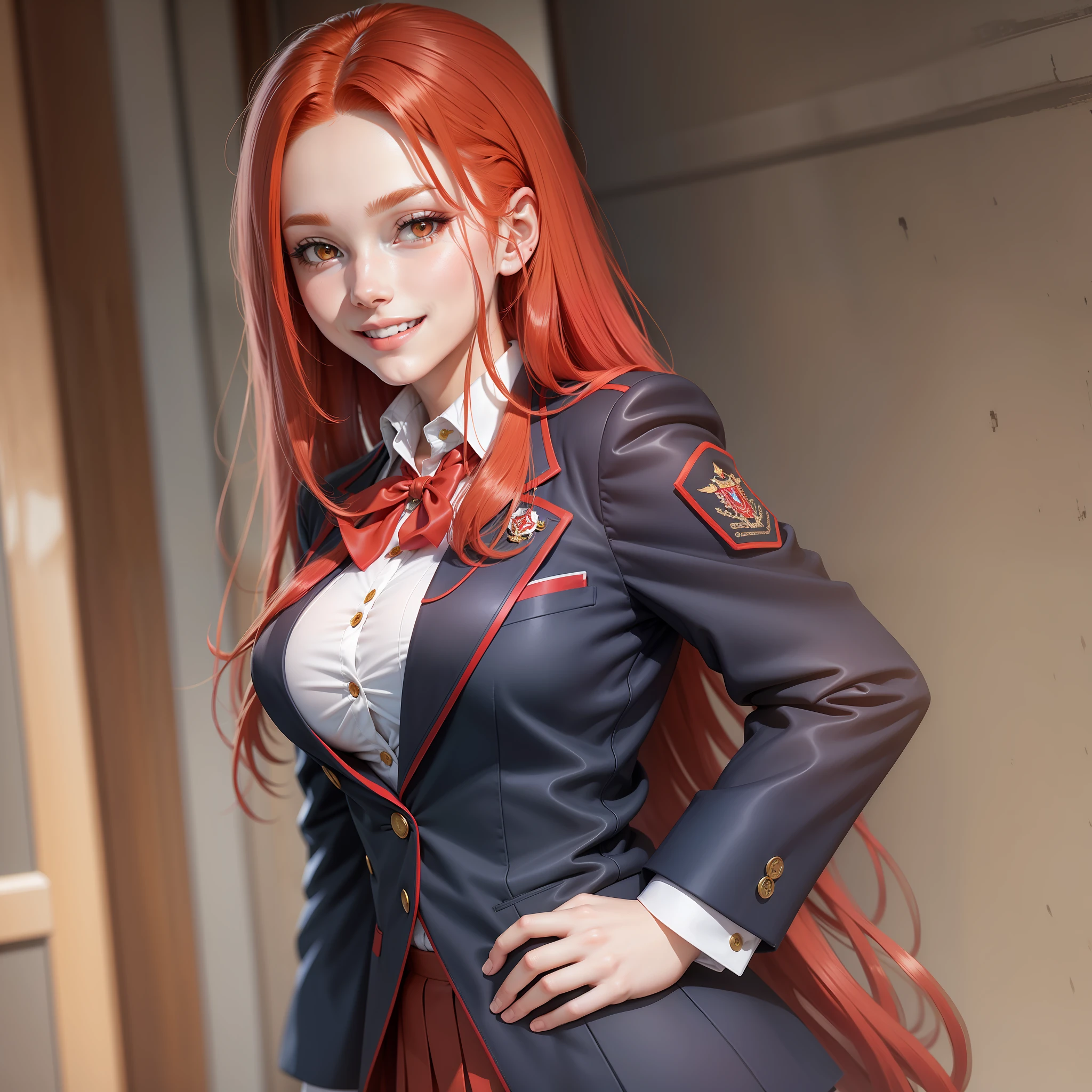 Red Hair Girl Uniform Blazer Best Quality Smile Long Hair Masterpiece School Big Tits Ultra High Definition