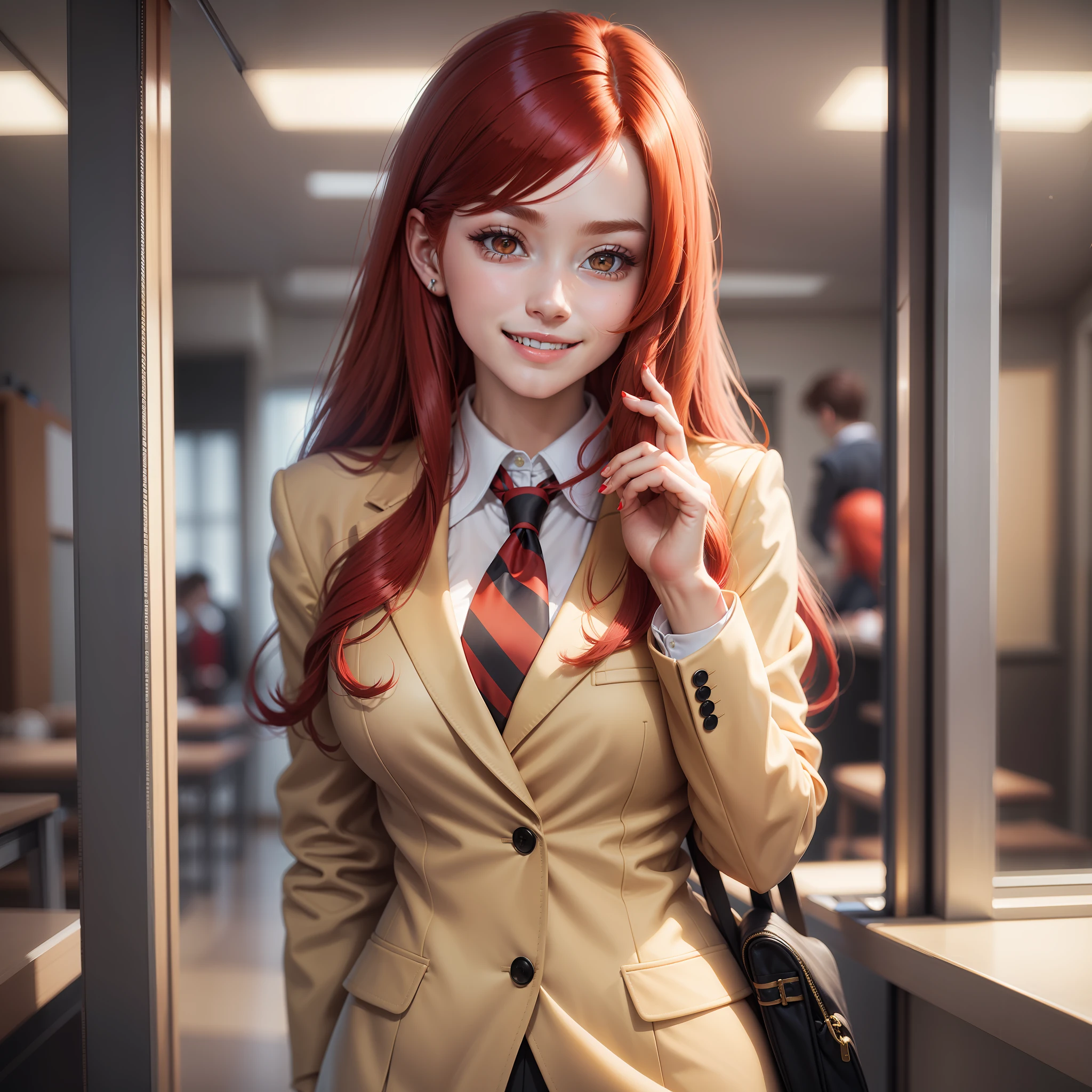 Red Hair Girl Uniform Blazer Best Quality Smile Long Hair Masterpiece School Big Tits Ultra High Definition