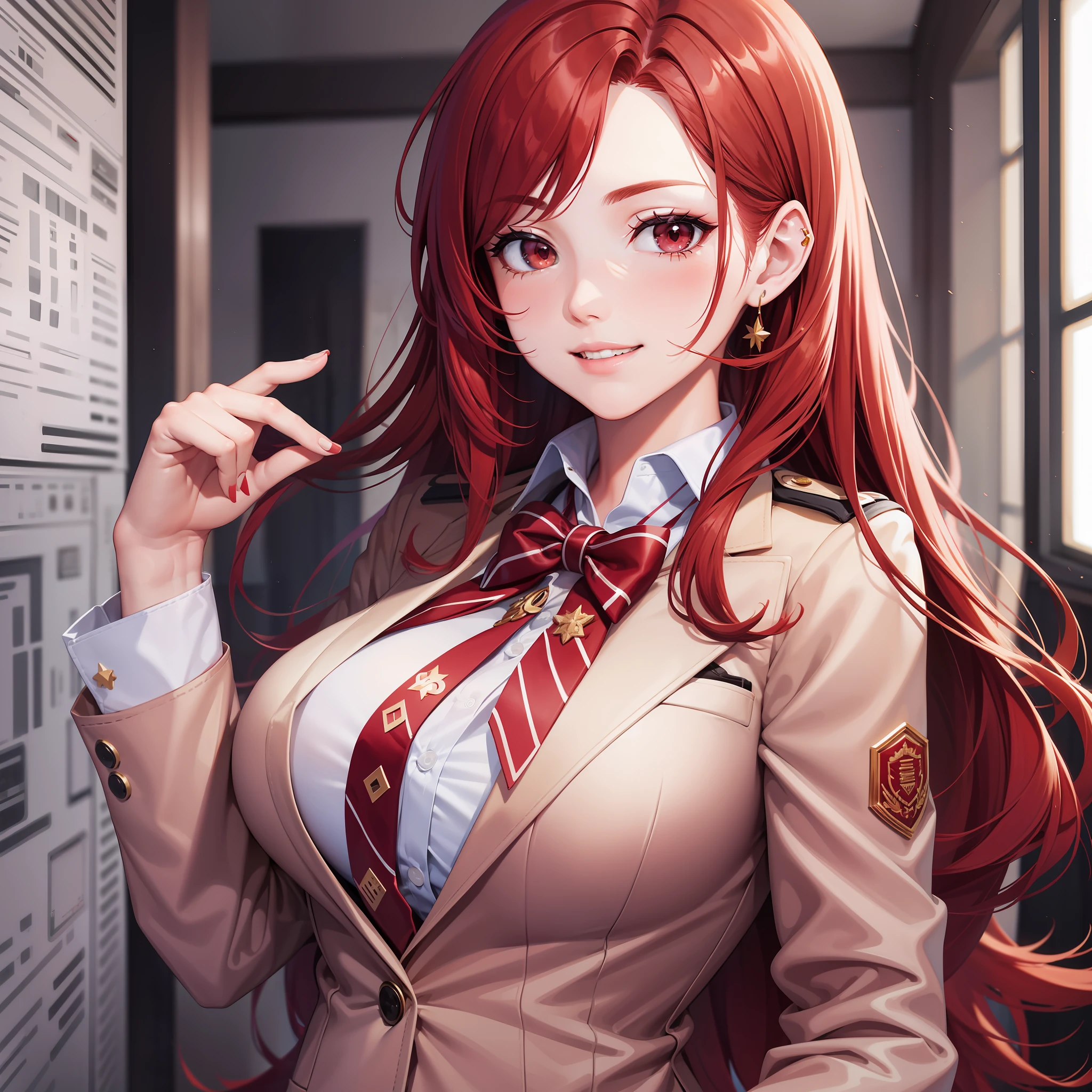 Red Hair Girl Uniform Blazer Best Quality Smile Long Hair Masterpiece School Big Tits Ultra High Definition