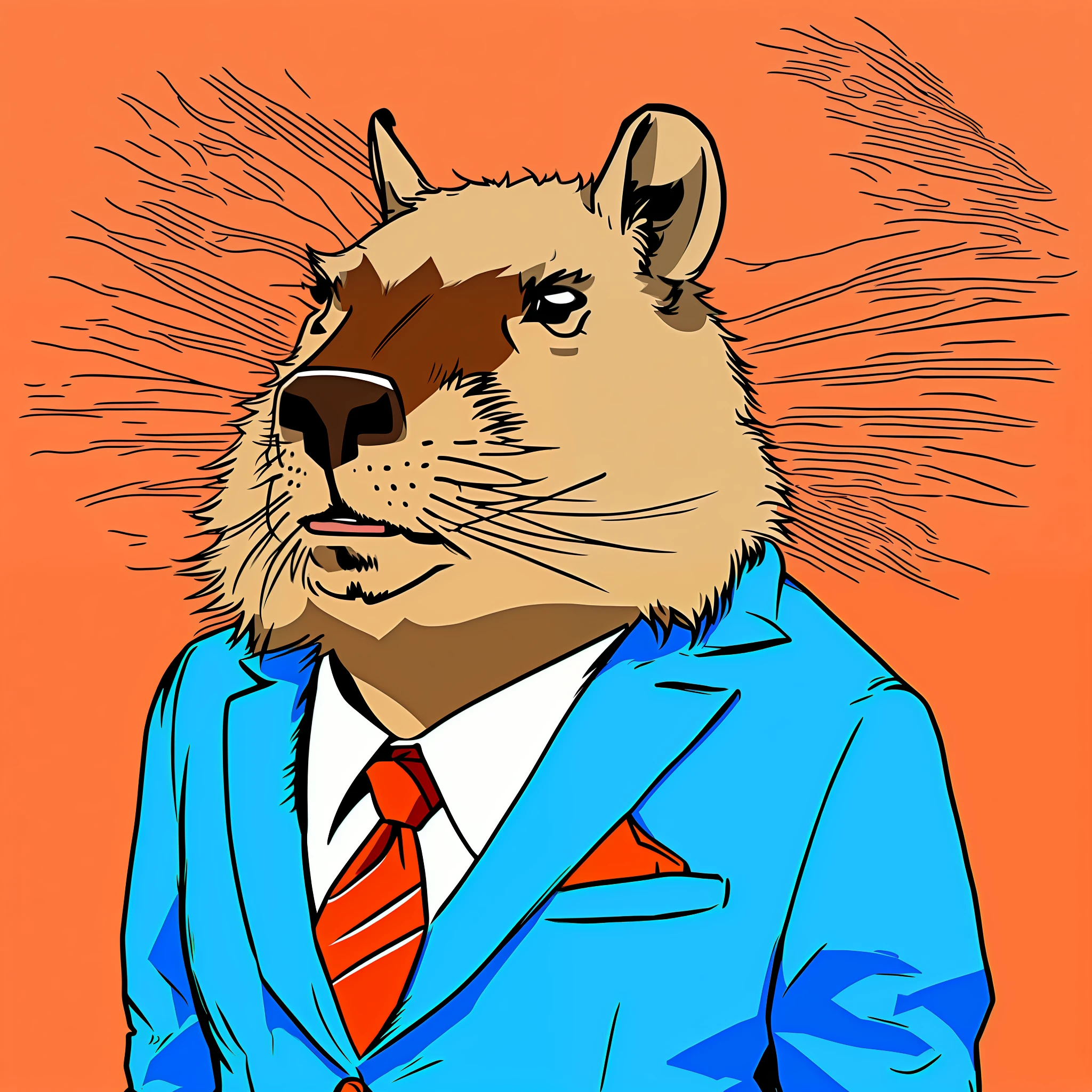 there is a capybara wearing a suit and tie, an anthropomorphic gangster rat, anthropomorphic gangster rat, giga chad capaybara, anthropomorphic beaver, capybara, capybara pirate, baboon wearing a suit and tie, an anthropomorphic rat, anthropomorphic rat