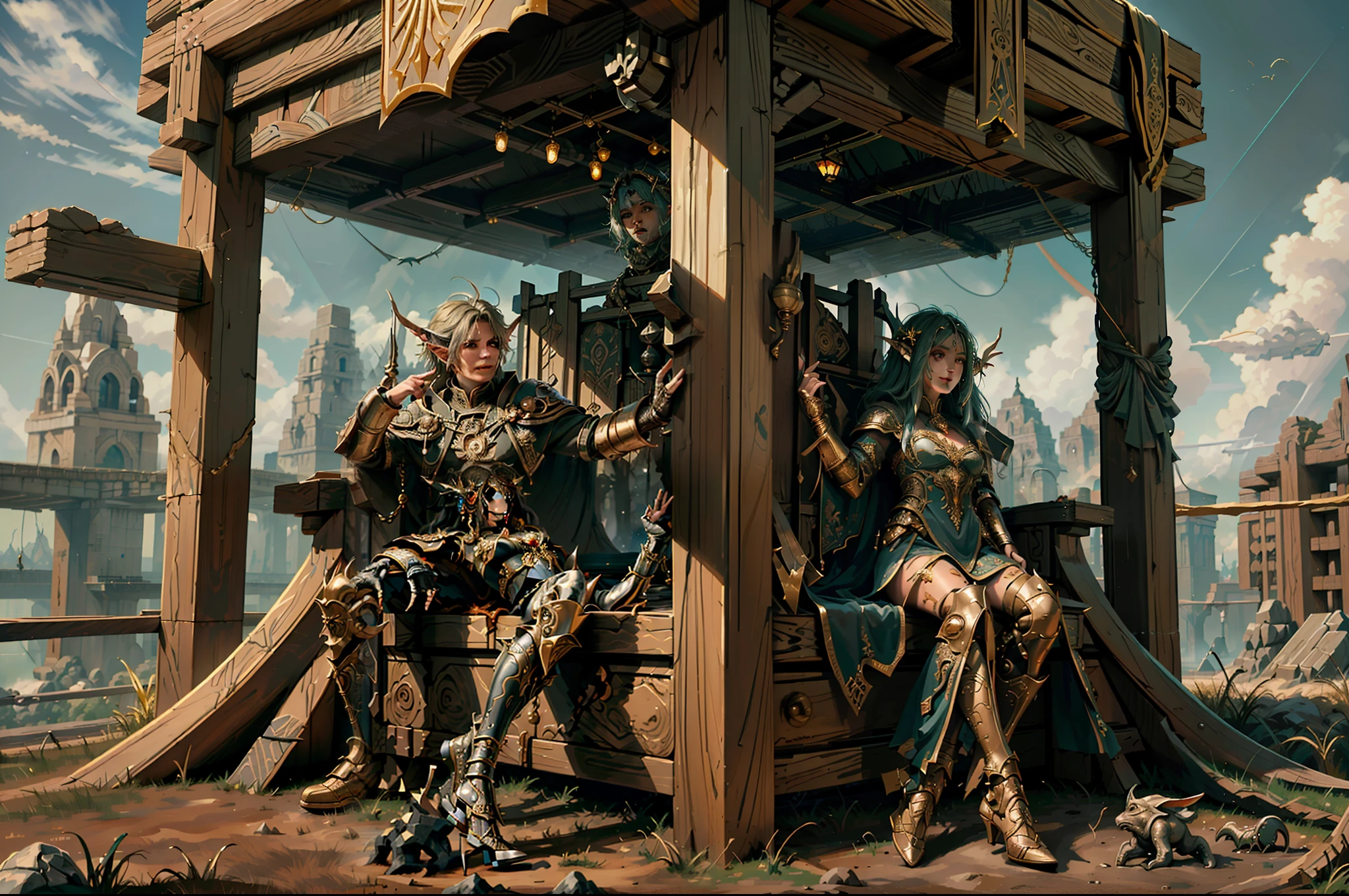 ((Best quality)), ((masterpiece)), (highly detailed:1.3)3D,tanjoreai , Amidst a realm of enchantment and mythical wonders, tales of (heroes:1.1) and (heroines:1.2) unfold. In this realm, ancient prophecies foretell the rise of a chosen champion destined to confront a malevolent force threatening to plunge the world into eternal darkness. The path to victory lies scattered across exotic and otherworldly landscapes, from mist-shrouded forests to towering crystalline peaks and (ethereal floating islands:1.1).Harnessing the arcane arts, (mighty wizards:1.1) conjure spells that weave intricate patterns of magic, while (elven archers:1.1) unleash arrows infused with ancient power. (Dwarven smiths craft legendary weapons:1.1) imbued with the essence of mythical creatures, capable of vanquishing even the most formidable foes.The heroes embark on a perilous quest, guided by ancient scrolls and cryptic riddles. Along their journey, they encounter wise mystics, shape-shifting creatures, and (mysterious sorceresses:1.1) who possess forbidden knowledge.As the heroes traverse the realms, ancient ruins and forgotten temples reveal long-lost secrets and powerful artifacts. The clash of steel and the crackling of (magical energies:1.1) echo through ancient battlegrounds, as the destiny of the world hangs in the balance. The heroes must summon unwavering courage, unwavering unity, and unlock their true potential to overcome seemingly insurmountable odds and fulfill their heroic destinies.In this realm of high fantasy, where the realms of magic and technology intertwine, where legends are born and (epic:1.2) sagas unfold, where heroes rise and villains fall, embark on a grand adventure that will captivate the imagination and transport you to a world where anything is possible,HDR (High Dynamic Range),Ray Tracing,NVIDIA RTX,Super-Resolution,Unreal 5,Subsurface scattering,PBR Texturing,Post-processing,Anisotropic Filtering,Depth-of-field,Maximum clarity and sharpness,Multi-layered textu