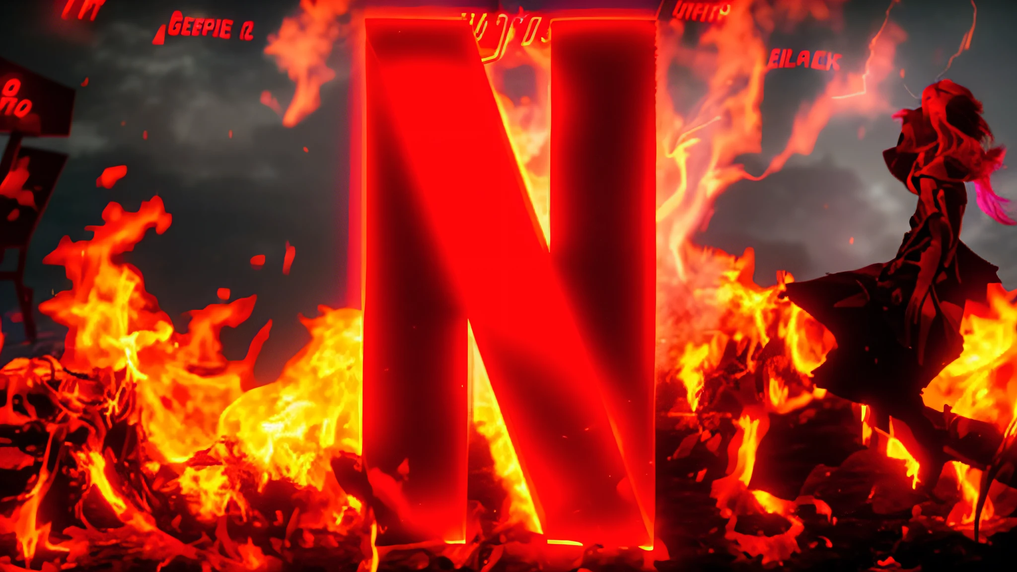 a close up of a red letter n on a fire background, big glowing netflix logo behind, netflix animation, netflix, netflix trese, arcane netflix, netflix logo, at netflix, netflix neon logo concept art, series on netflix, netflix series, ❤🔥🍄🌪, from netflix's arcane, arcane from netflix