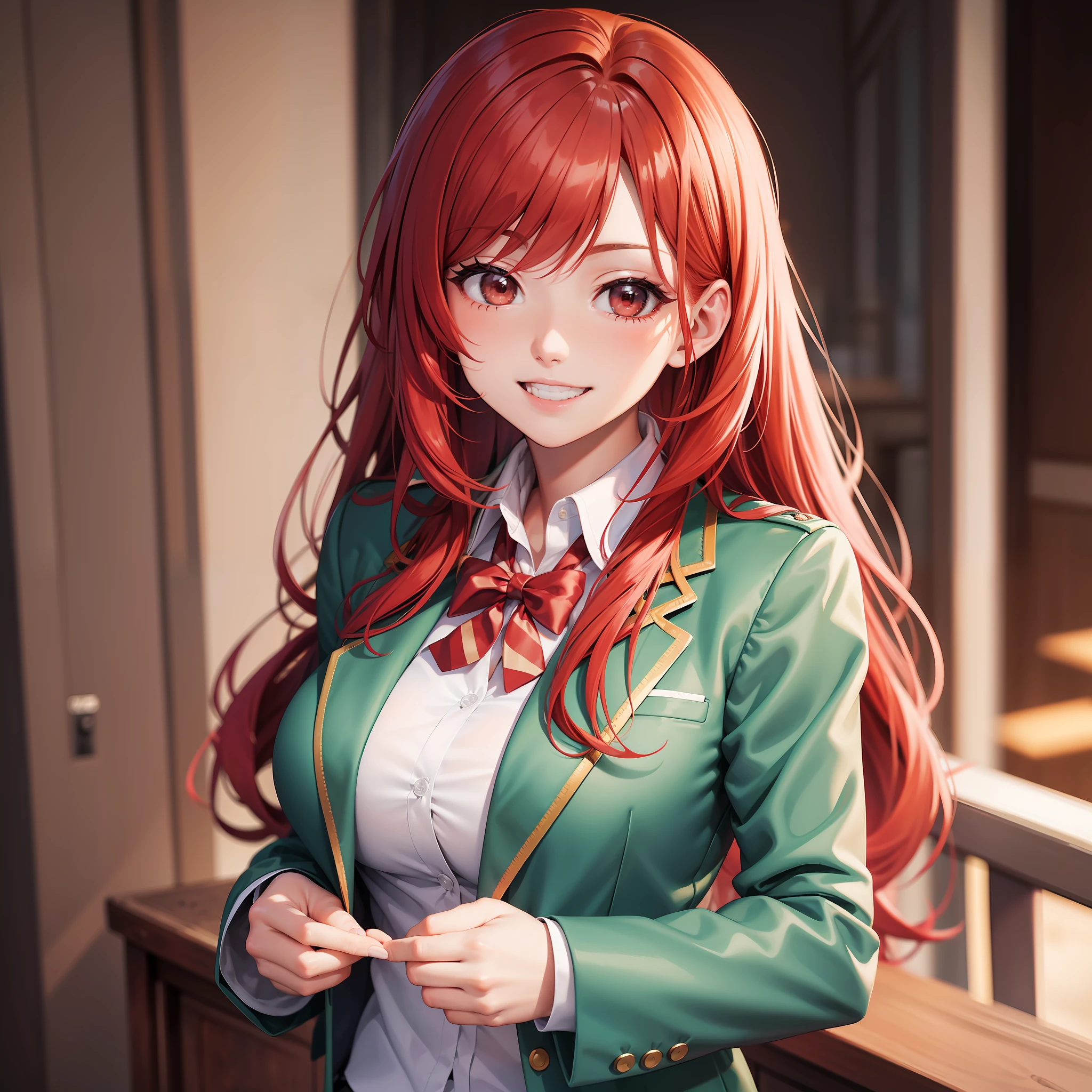 Red Hair Girl Uniform Blazer Best Quality Smile Long Hair Masterpiece School Big Tits Ultra High Definition