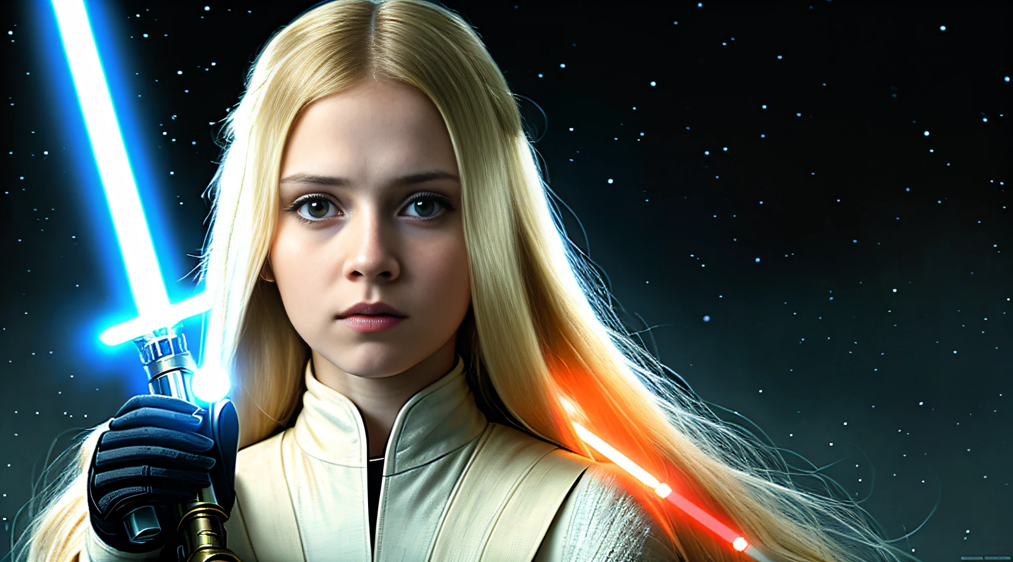 RUSSIAN GIRL 10 YEARS OLD WITH LONG STRAIGHT HAIR BLONDE, PORTRAIT STYLE, CLOSEUP, STAR WARS The Rise of the Skywalkers, HQ 4K Wallpaper, No Lightsaber, Star Wars Character, In A Star Wars Sequel, Star Wars Movie Look, Star Wars, No Text, Holding a Red Lightsaber, Star Wars Movie, The Force, Holding 4K Lightsaber