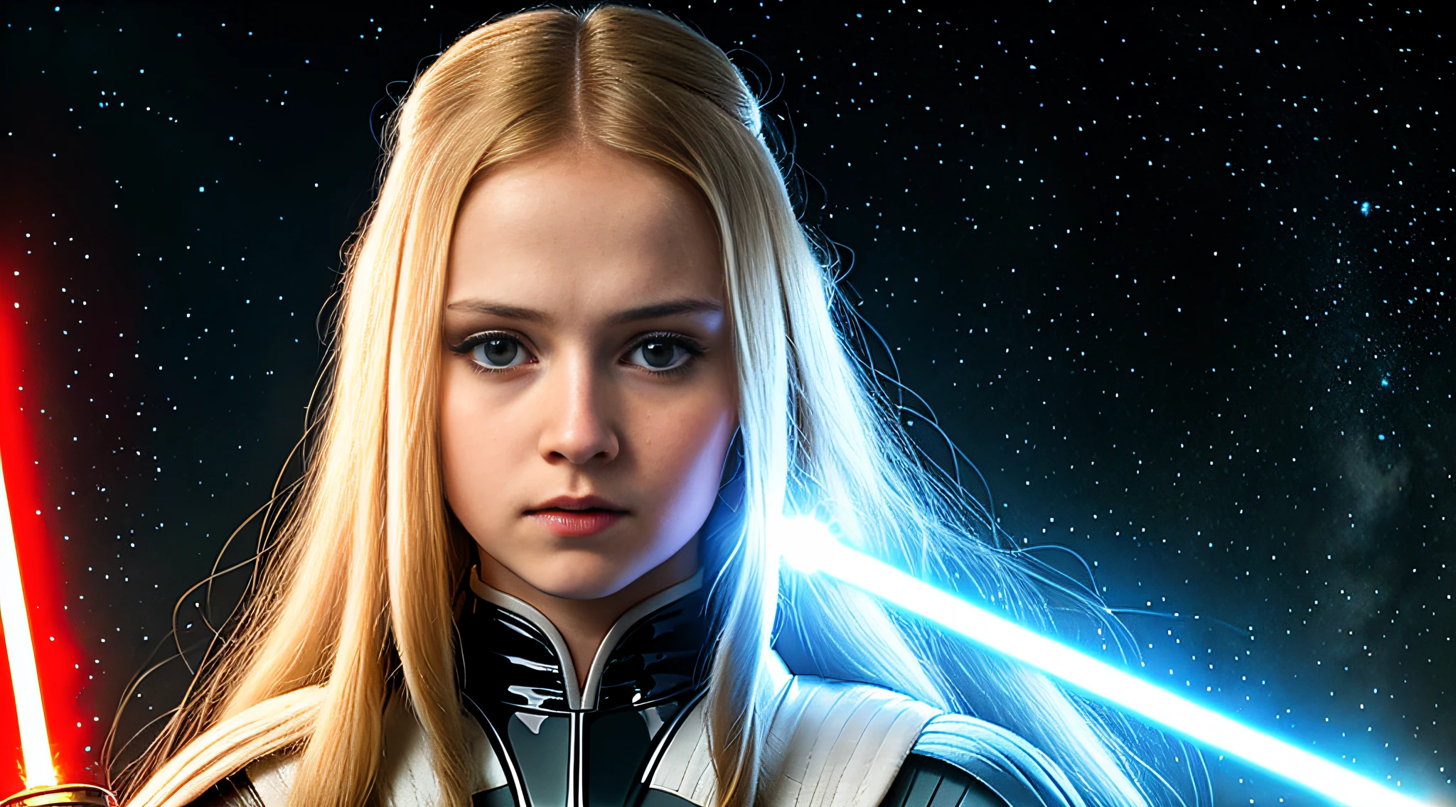 RUSSIAN GIRL 10 YEARS OLD WITH LONG STRAIGHT HAIR BLONDE, PORTRAIT STYLE, CLOSEUP, STAR WARS The Rise of the Skywalkers, HQ 4K Wallpaper, No Lightsaber, Star Wars Character, In A Star Wars Sequel, Star Wars Movie Look, Star Wars, No Text, Holding a Red Lightsaber, Star Wars Movie, The Force,  Holding 4K Lightsaber