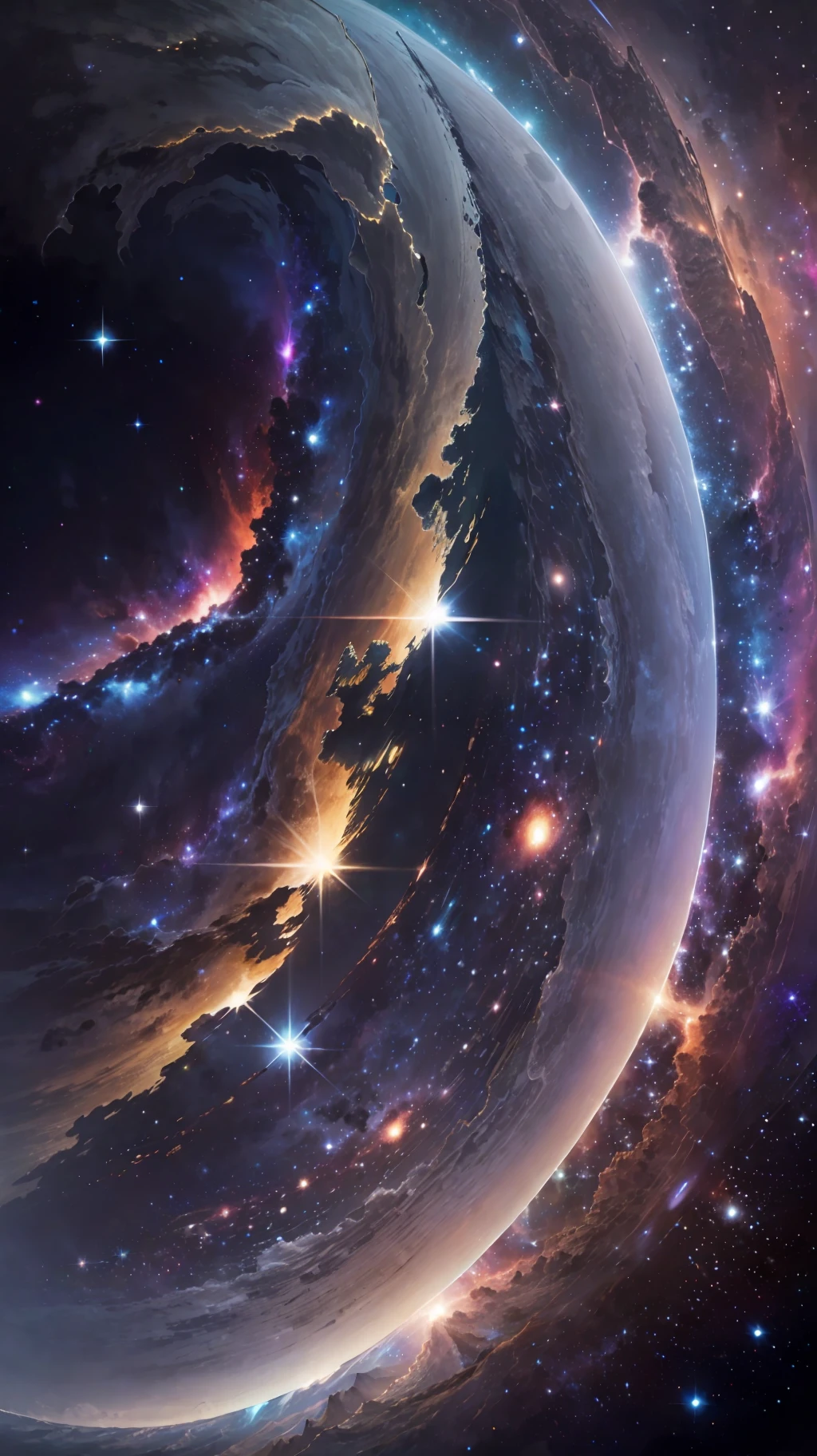 (((Landscape only))), Galaxies, nebula, (ultra-detailed), extremely high image quality, celestial space landscape, dramatic, with fascinating light effects, dark spacesuit, silver hair, bright eyes. --auto --s2
