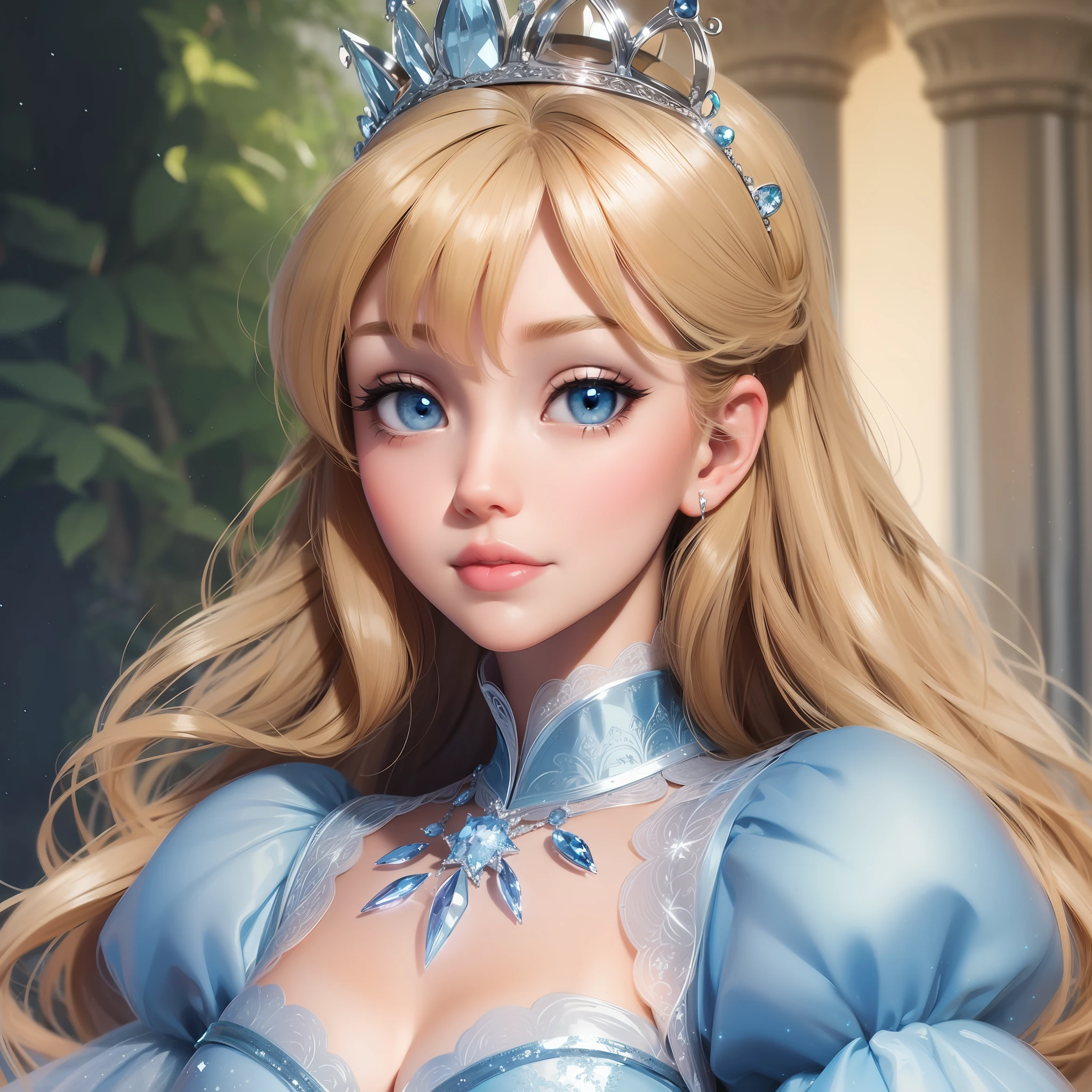 Create a gorgeous blue-eyed blonde Disney cartoon character Cinderella wearing princess crown --auto --s2