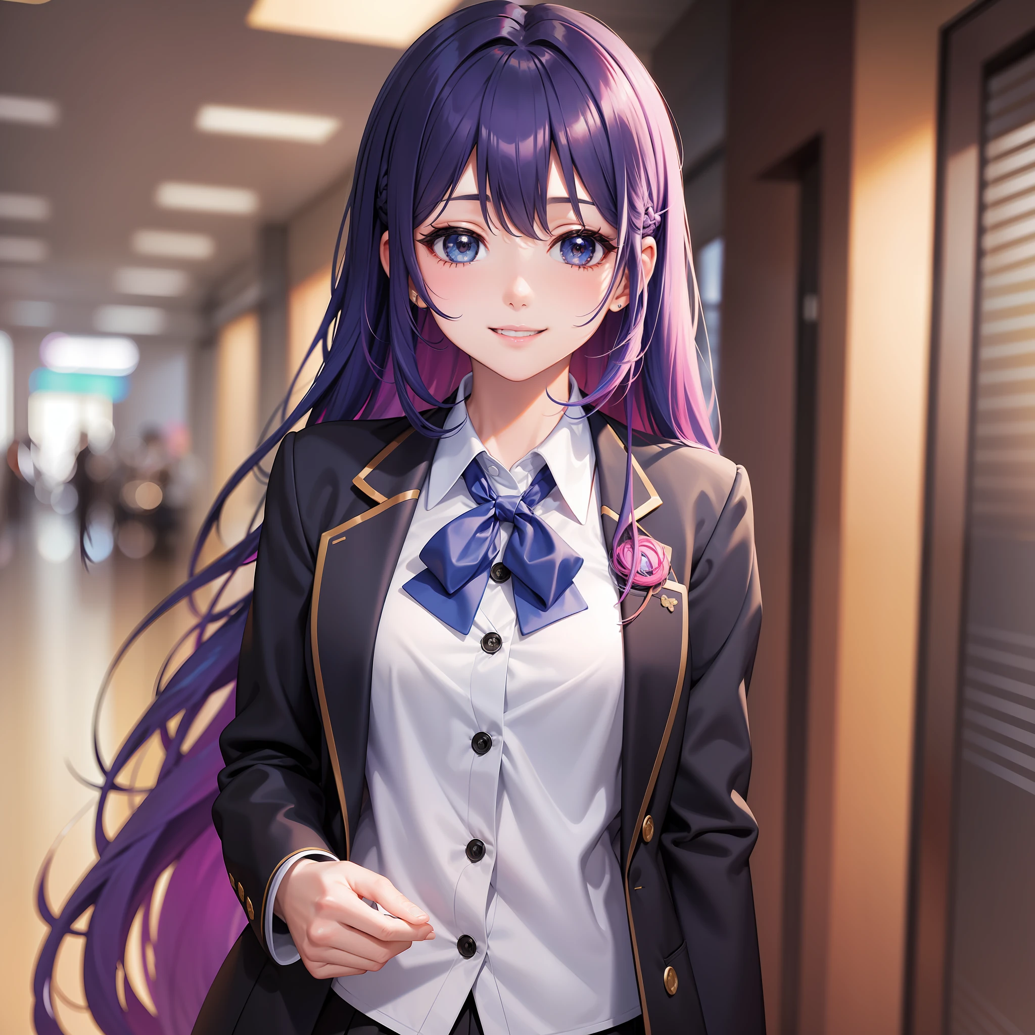 Colorful Hair Girl Long Hair School Uniform Blazer Best Quality Masterpiece Cute Smile Ultra High Resolution 8k