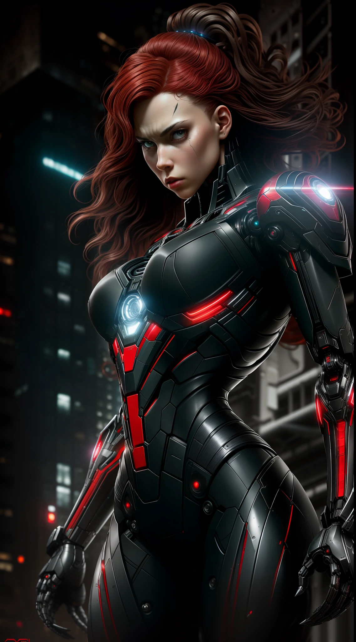 Black Widow from Marvel photography, biomechanical, complex robot, full growth, hyperrealistic, insane small details, extremely clean lines, cyberpunk aesthetic, a masterpiece featured on Zbrush Central