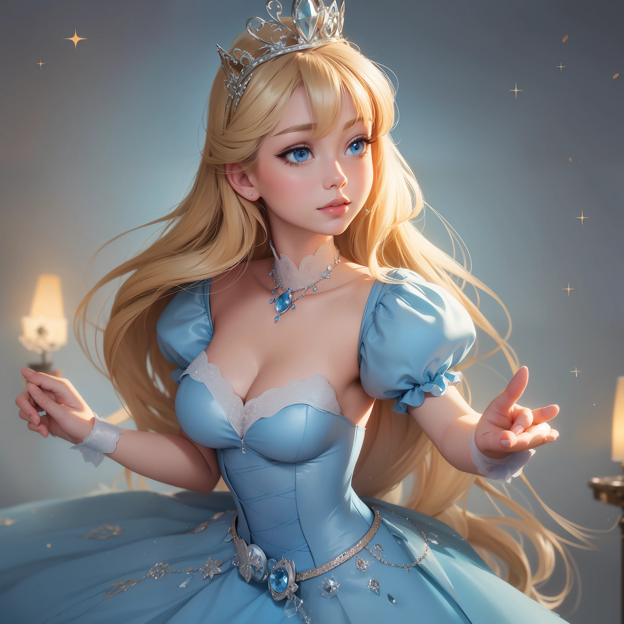 Create a gorgeous blue-eyed blonde Disney cartoon character Cinderella wearing princess crown --auto --s2