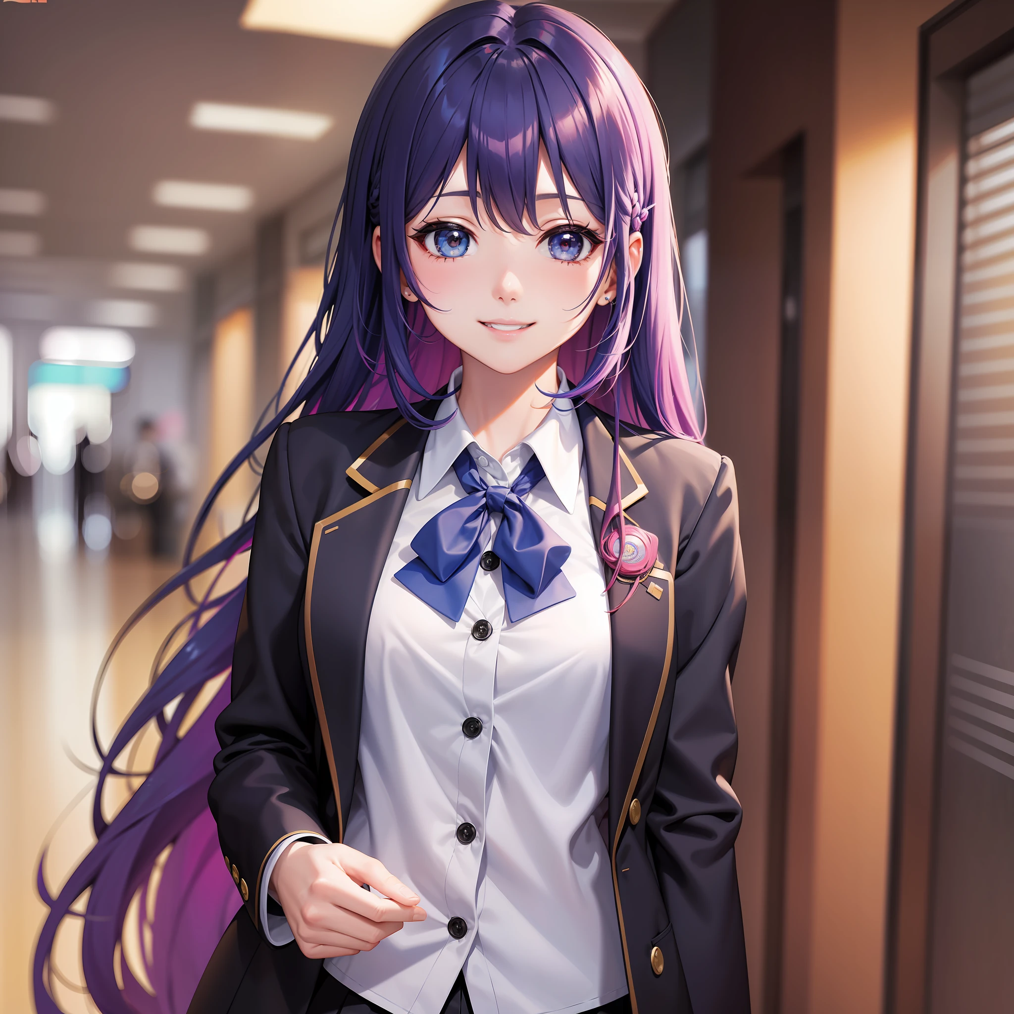 Colorful Hair Girl Long Hair School Uniform Blazer Best Quality Masterpiece Cute Smile Ultra High Resolution 8k
