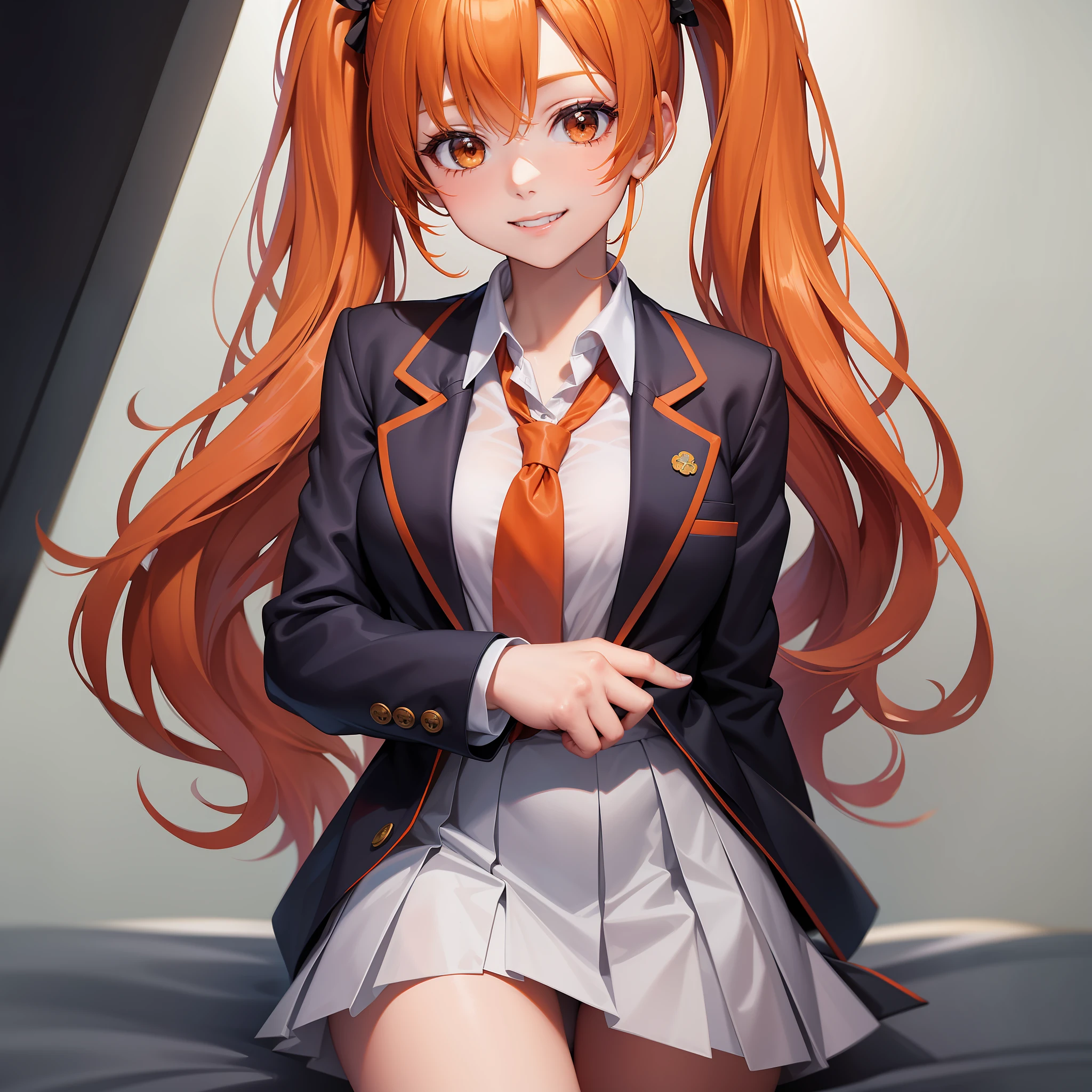 Orange Hair Girl School Uniform Blazer Smile Top Quality Masterpiece Twin Tails Long Hair