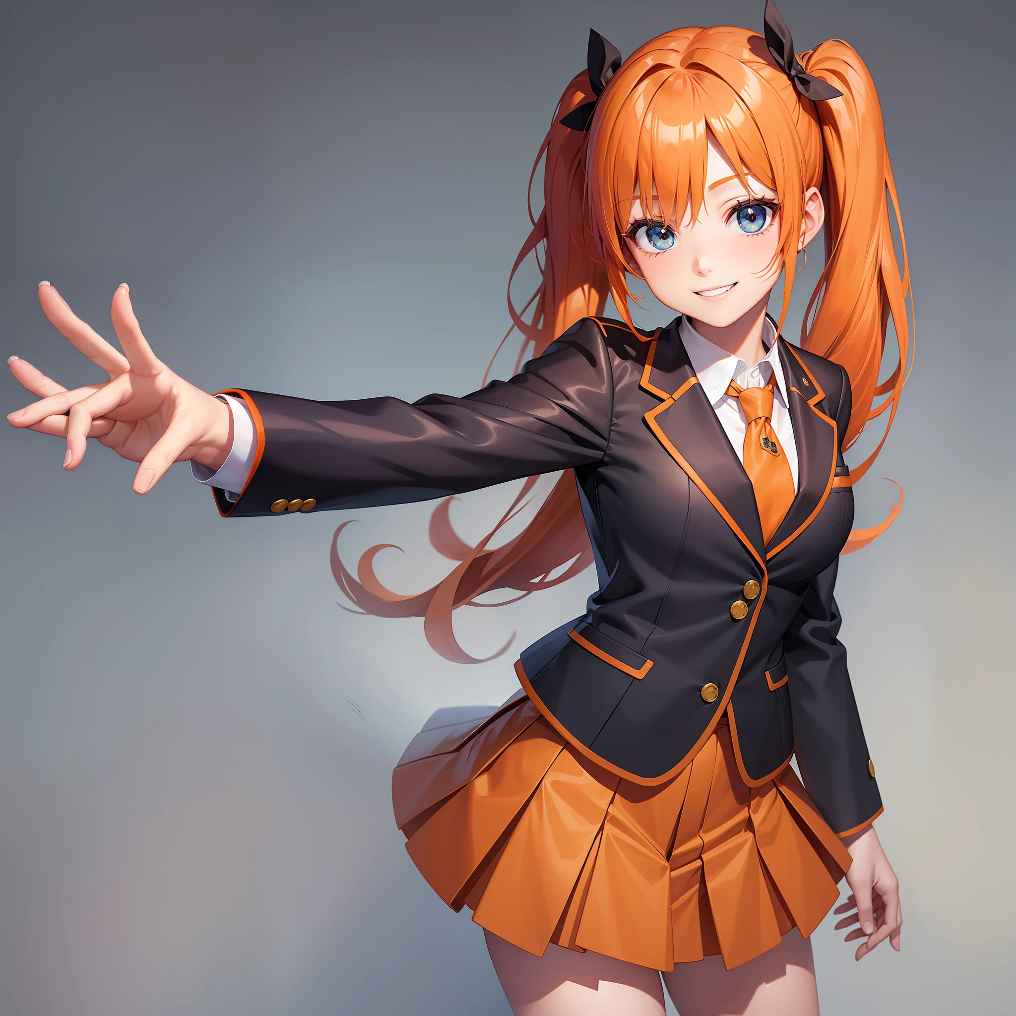 Orange Hair Girl School Uniform Blazer Smile Top Quality Masterpiece Twin Tails Long Hair