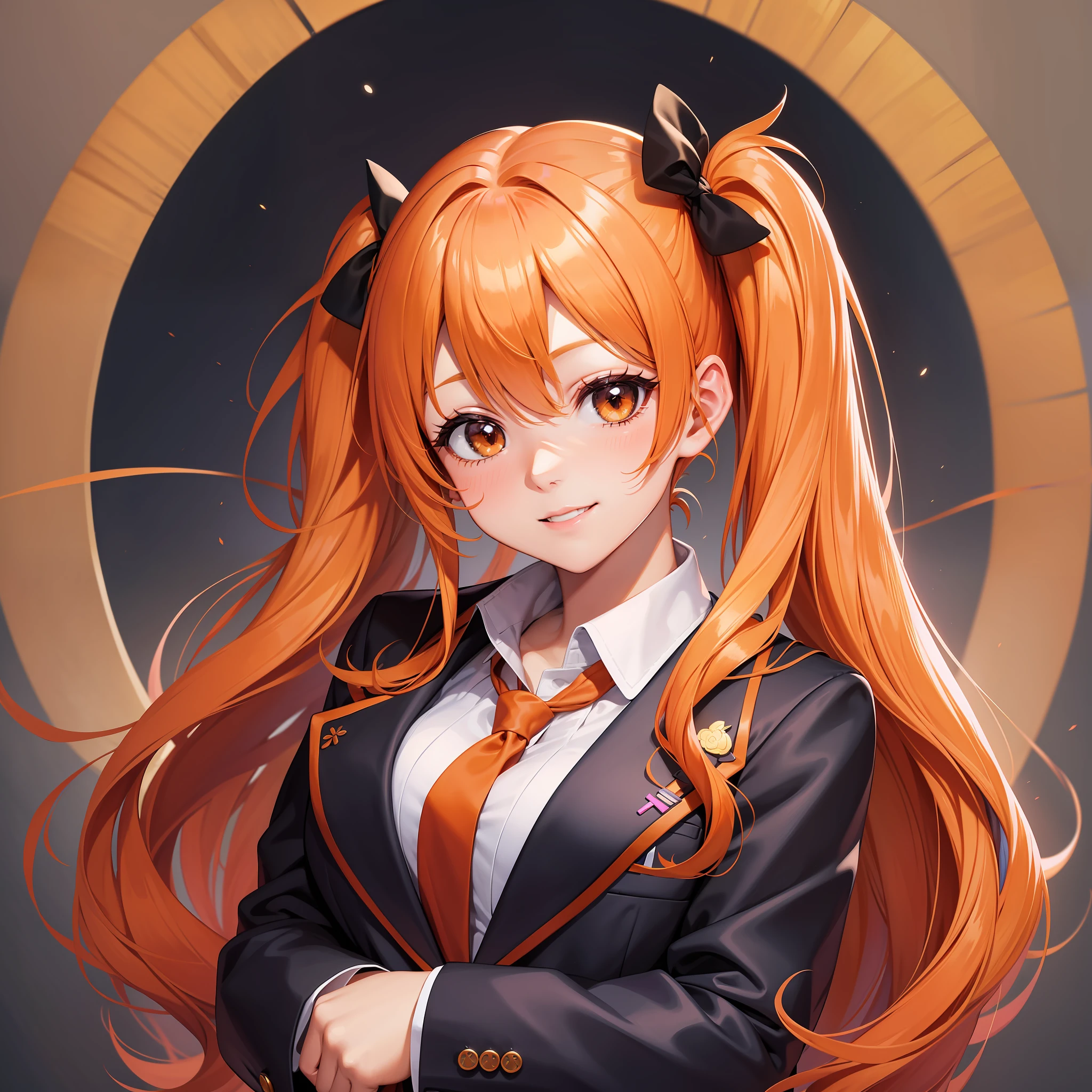 Orange Hair Girl School Uniform Blazer Smile Top Quality Masterpiece Twin Tails Long Hair