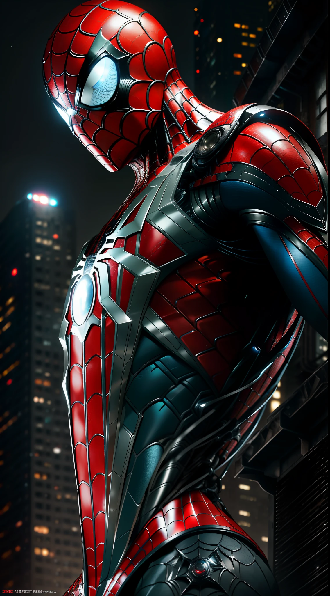 Spider-Man from Marvel photography, biomechanical, complex robot, full growth, hyper-realistic, insane small details, extremely clean lines, cyberpunk aesthetic, a masterpiece presented at Zbrush Central