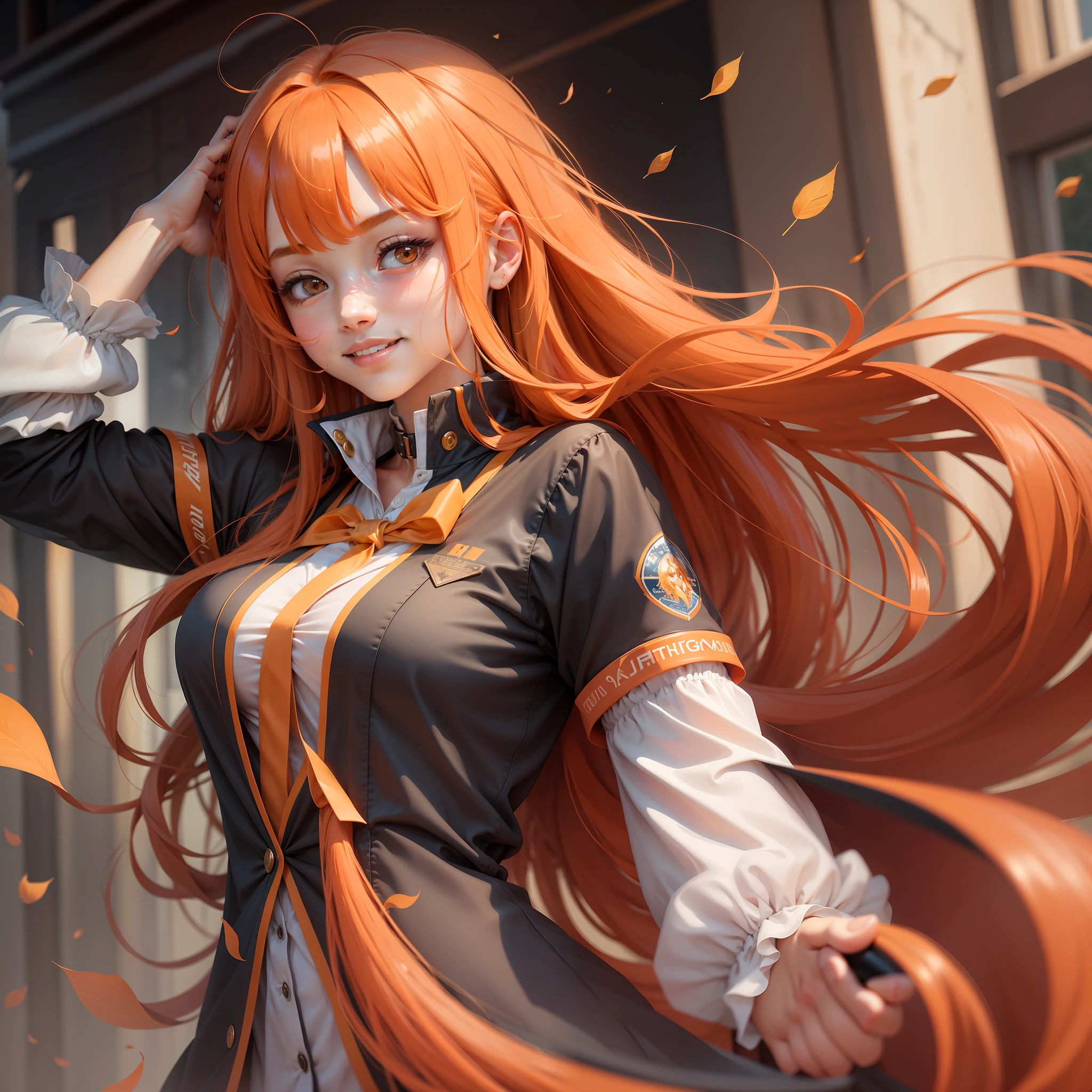Girl Smile Girl Girl Perfect Beauty Perfect Masterpiece School Ultra High Resolution Girl Girl Orange Hair Long Hair