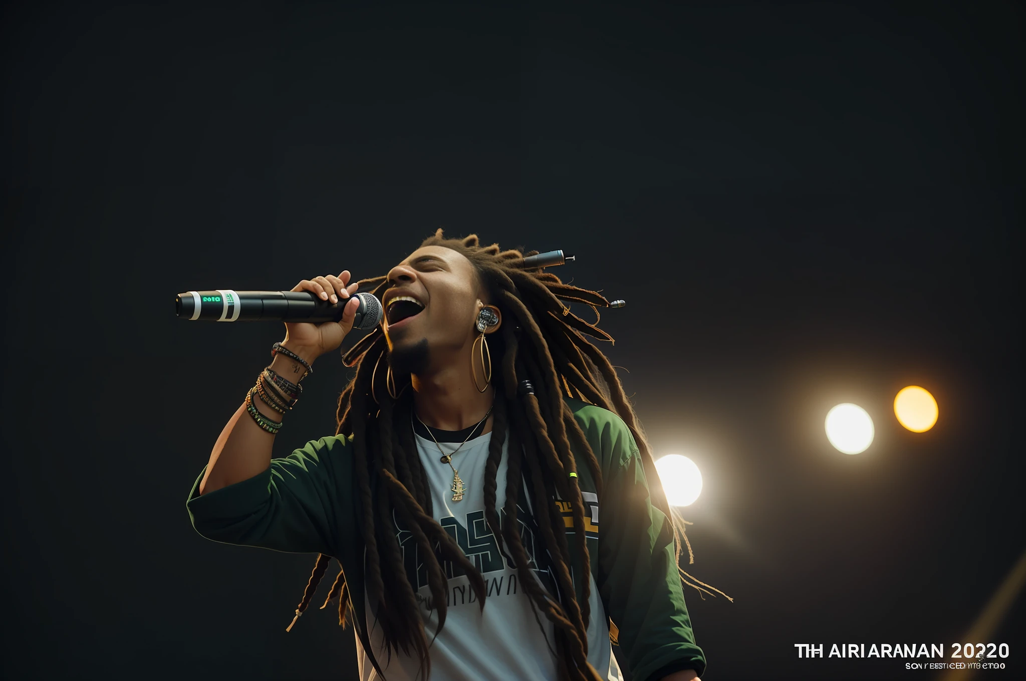 arafed man with dreadlocks singing into a microphone, concert photography, live concert photography, vocalist, by Eddie Mendoza, shot on sony a 7 iii, shot on sony a 7, shot with canon eoa 6 d mark ii, performing on stage, rapping on stage at festival, by Amelia Peláez, taken in 2 0 2 0, concert photo
