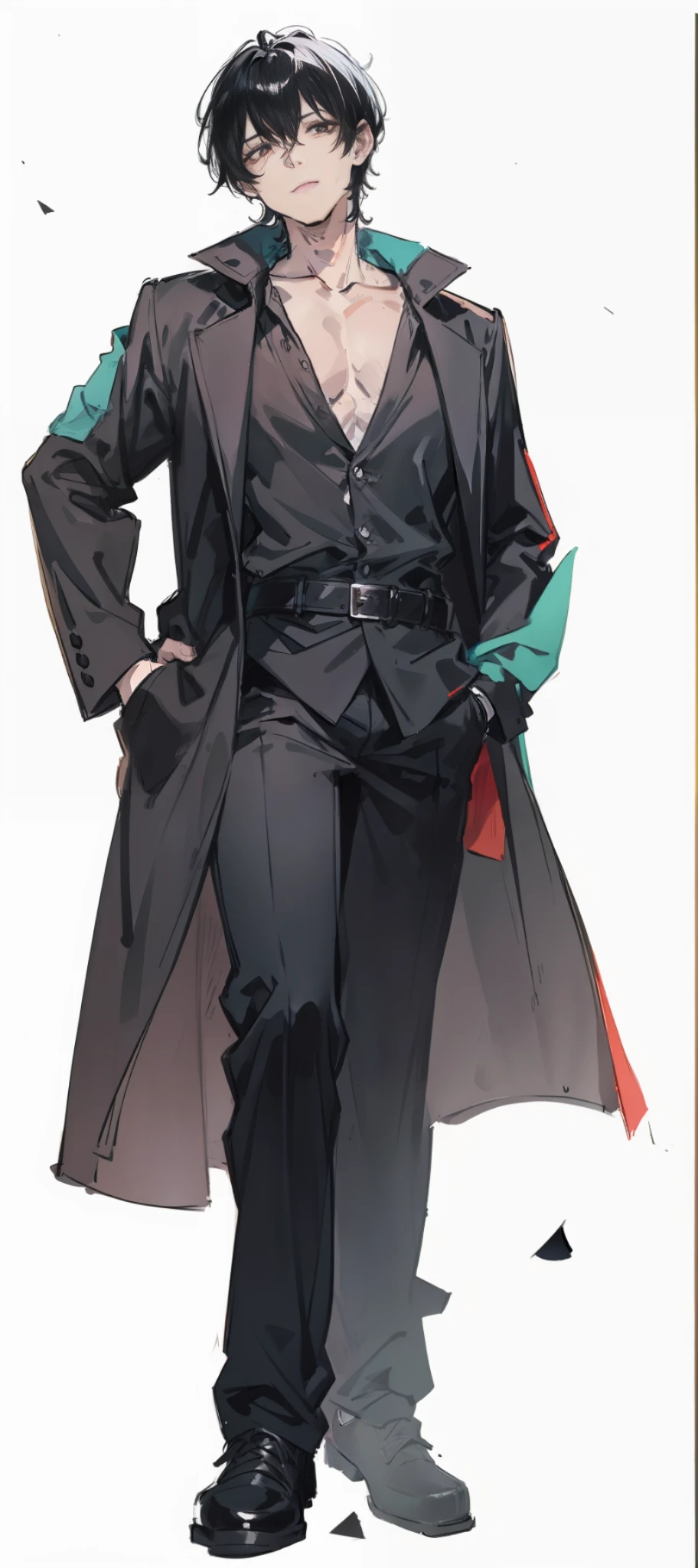 sketch style, black-haired man, black dead eyes,