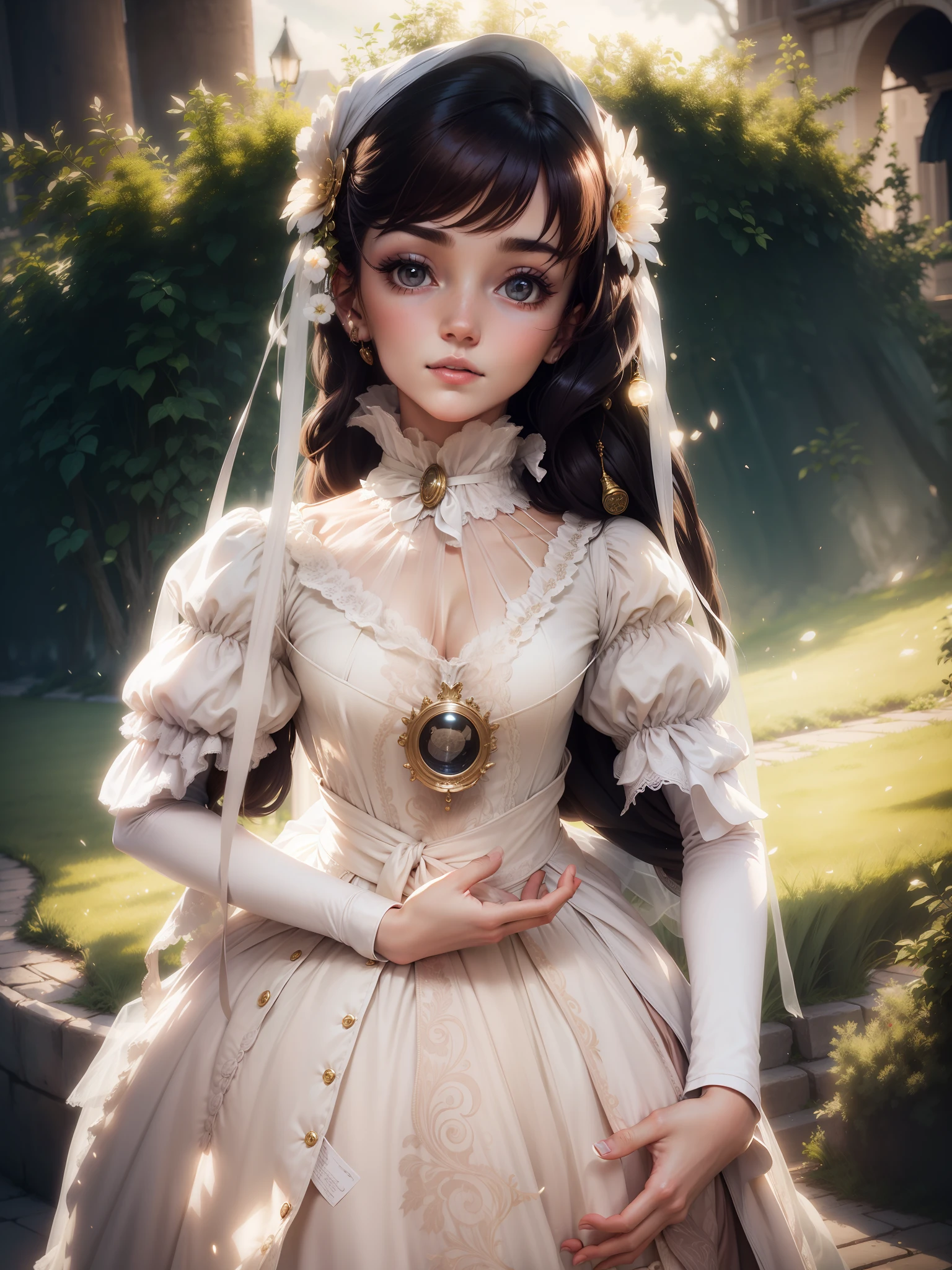 A beautiful woman in a period dress (award-winning lighting and photography)