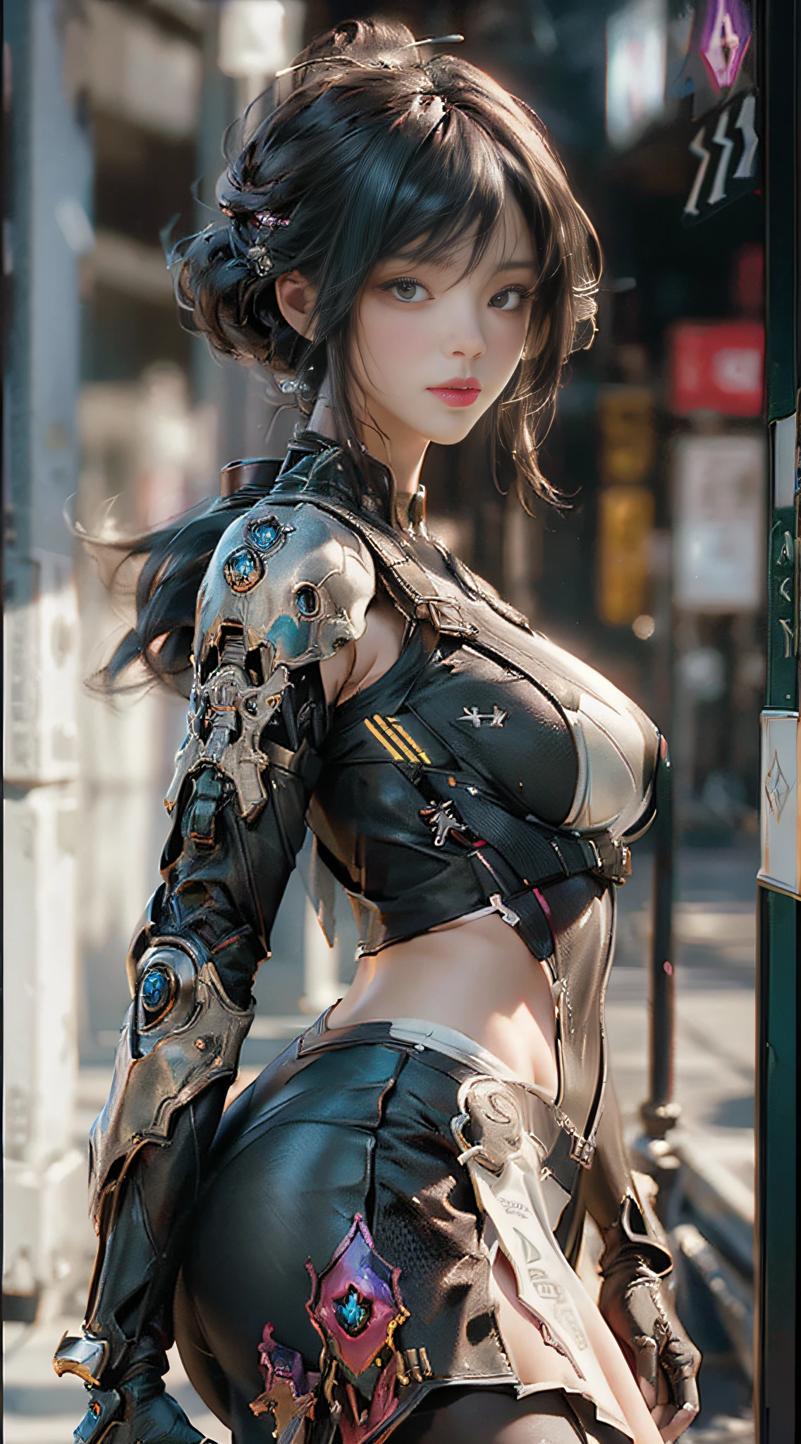 ((Best quality)), ((masterpiece)), (detailed:1.4), 3D, an image of a beautiful cyberpunk female,HDR (High Dynamic Range),Ray Tracing,NVIDIA RTX,Super-Resolution,Unreal 5,Subsurface scattering,PBR Texturing,Post-processing,Anisotropic Filtering,Depth-of-field,Maximum clarity and sharpness,Multi-layered textures,Albedo and Specular maps,Surface shading,Accurate simulation of light-material interaction,Perfect proportions,Octane Render,Two-tone lighting,Wide aperture,Low ISO,White balance,Rule of thirds,8K RAW,