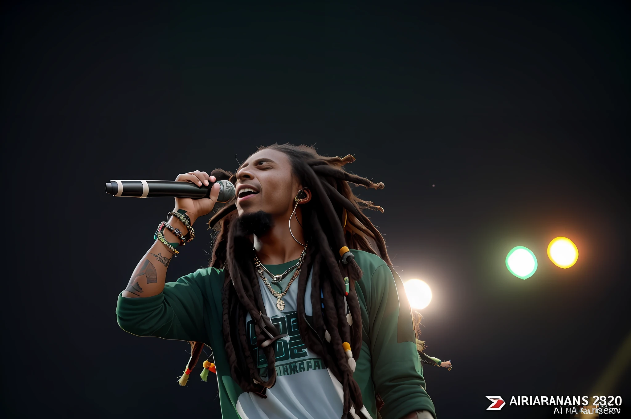 arafian man with dreadlocks singing into a microphone at a concert, bob marley, rapping on stage at festival, shot on sony a 7 iii, afropunk, long dreadlocks, reggae, rastafarian, concert photography, dreads, dreadlocks, shot on canon eos r 5, shot on canon eos r5, usa-sep 20