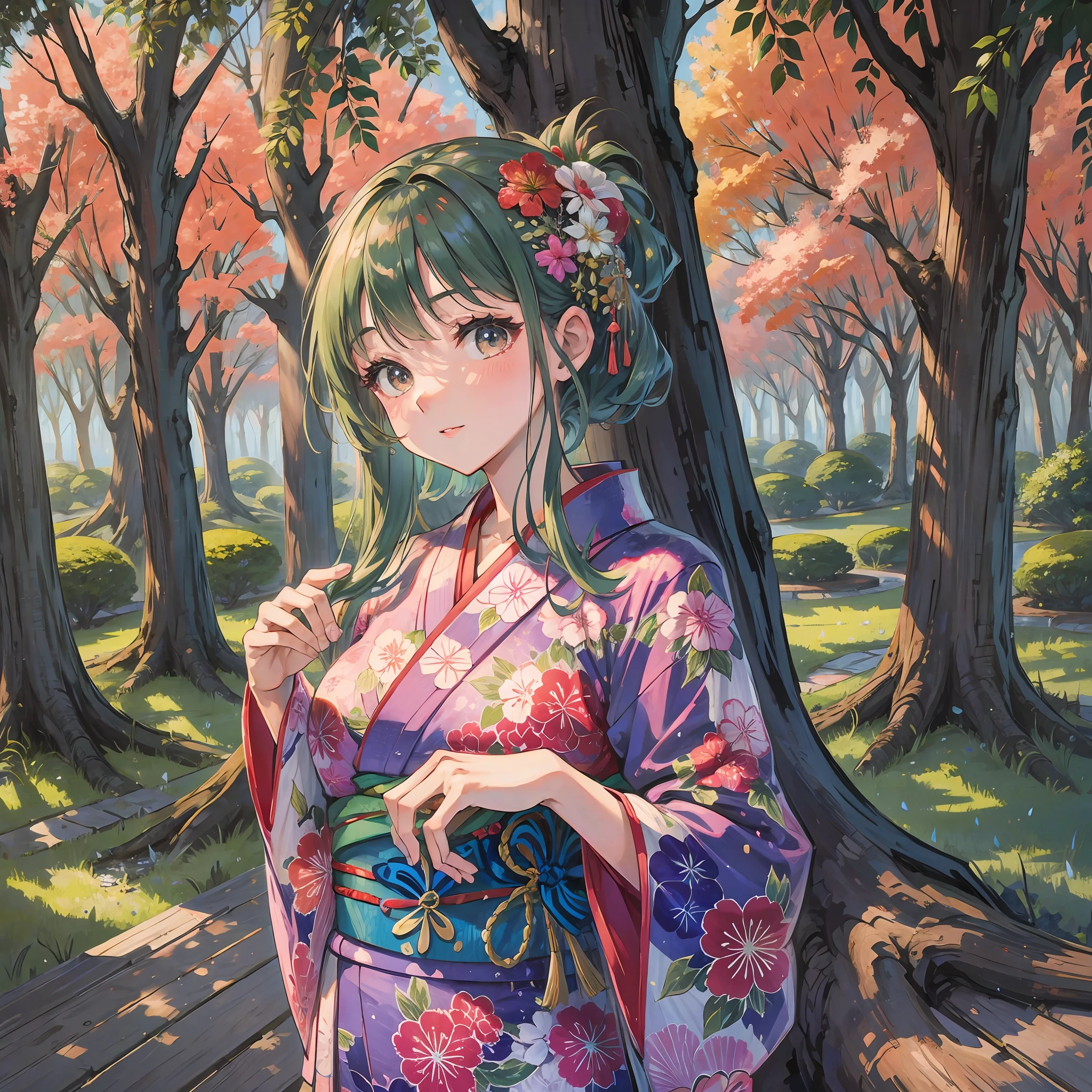 Beauty under the tree Woman in yukata high image quality --auto --s2