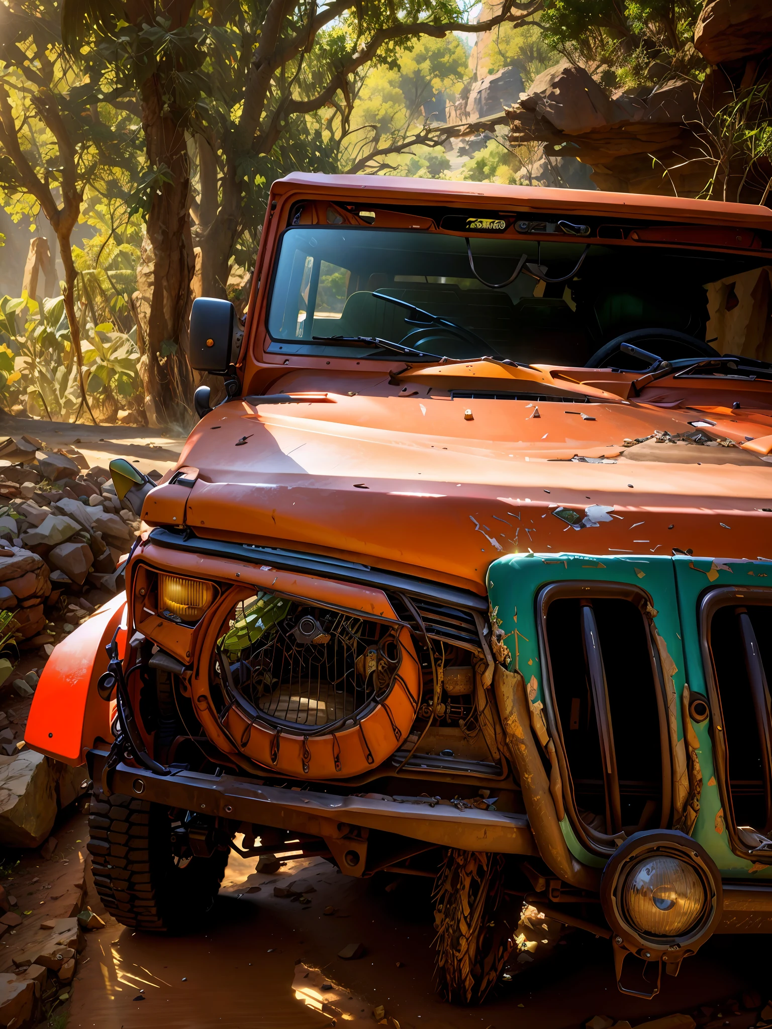 arafed jeep with a broken front bumper and a broken windshield, mahindra bolero, front side full, front profile, front profile shot, front side, front side view, year 2 5 0 0, 2 0 1 4, 2014, full front view, side front view, by Joseph Pisani, 2 0 1 5, 2015