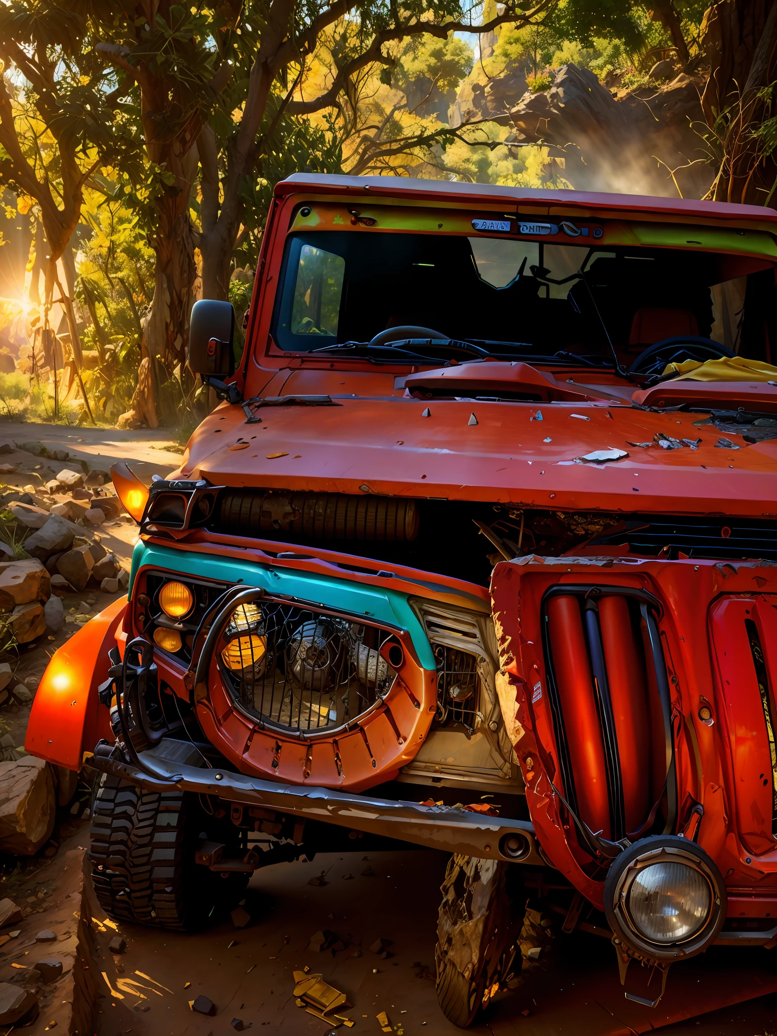 arafed jeep with a broken front bumper and a broken windshield, mahindra bolero, front side full, front profile, front profile shot, front side, front side view, year 2 5 0 0, 2 0 1 4, 2014, full front view, side front view, by Joseph Pisani, 2 0 1 5, 2015