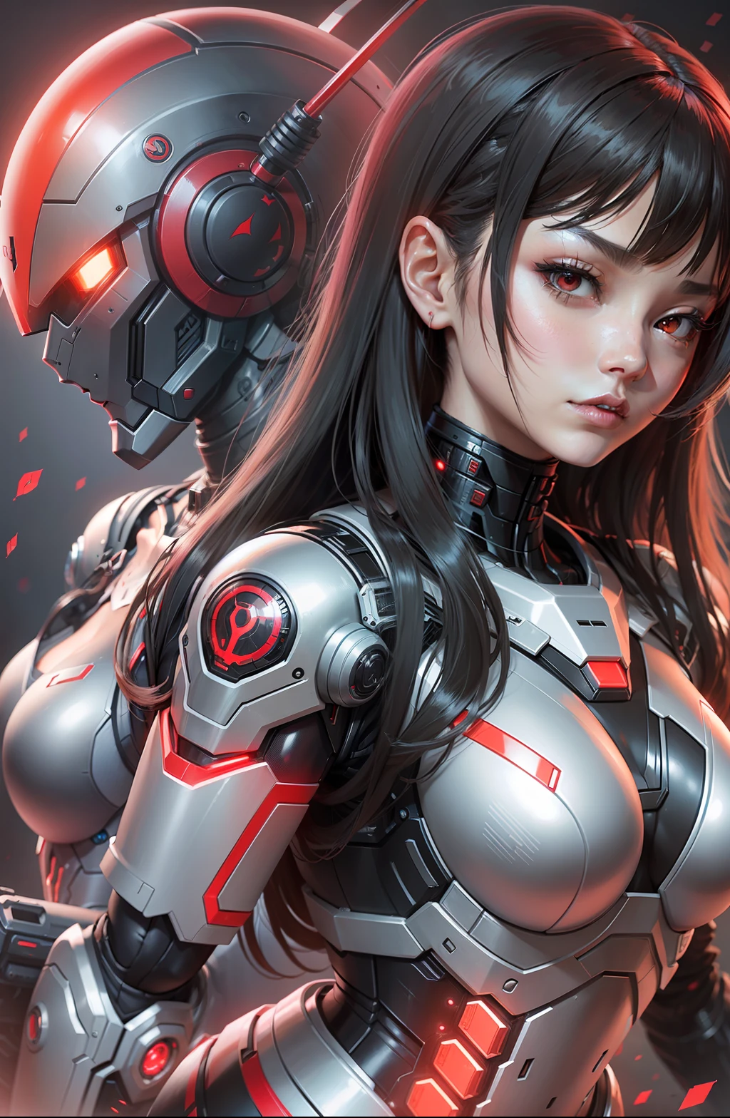 Woman in a black and red costume, cybersuits, cyber suit, gynoid cyborg body, perfect anime android girl, diverse cybersuits in mecha cyber armor, japanese cyborg