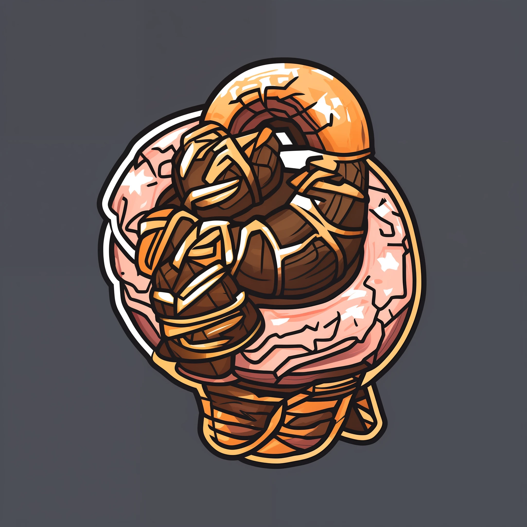 1Donut 1character illustration for a sticker with black background, bold contour style, trashcore, luminous shading, 8k
