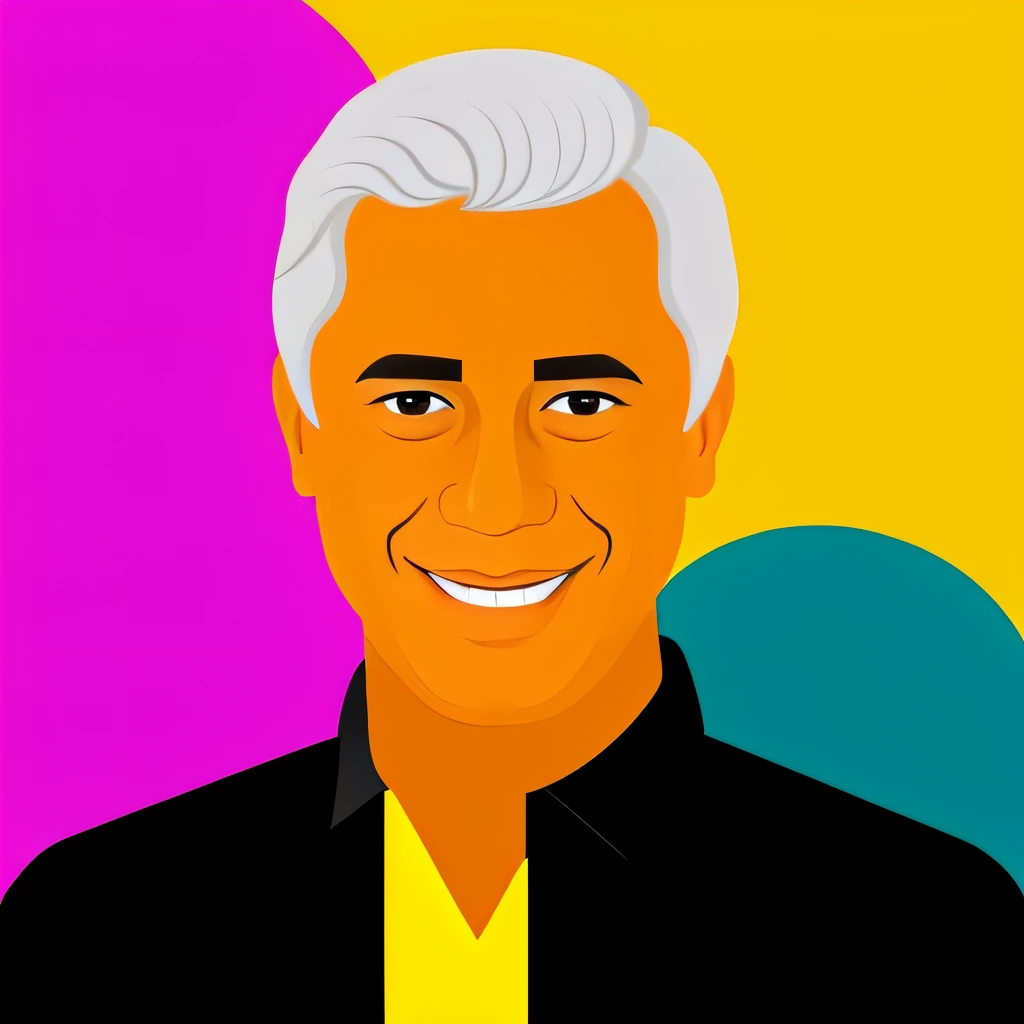 Antonio_Fagundes as a cartoon character, black outlines, orange background, with vivid colors, high quality, inticated details