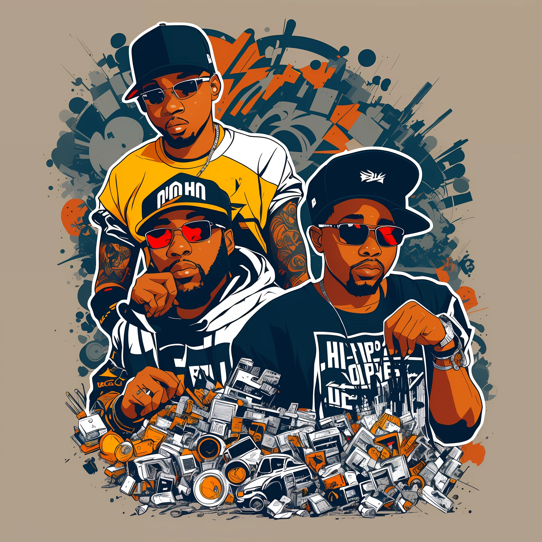 illustration, Hip hop style, T-shirt design, no NSFW.