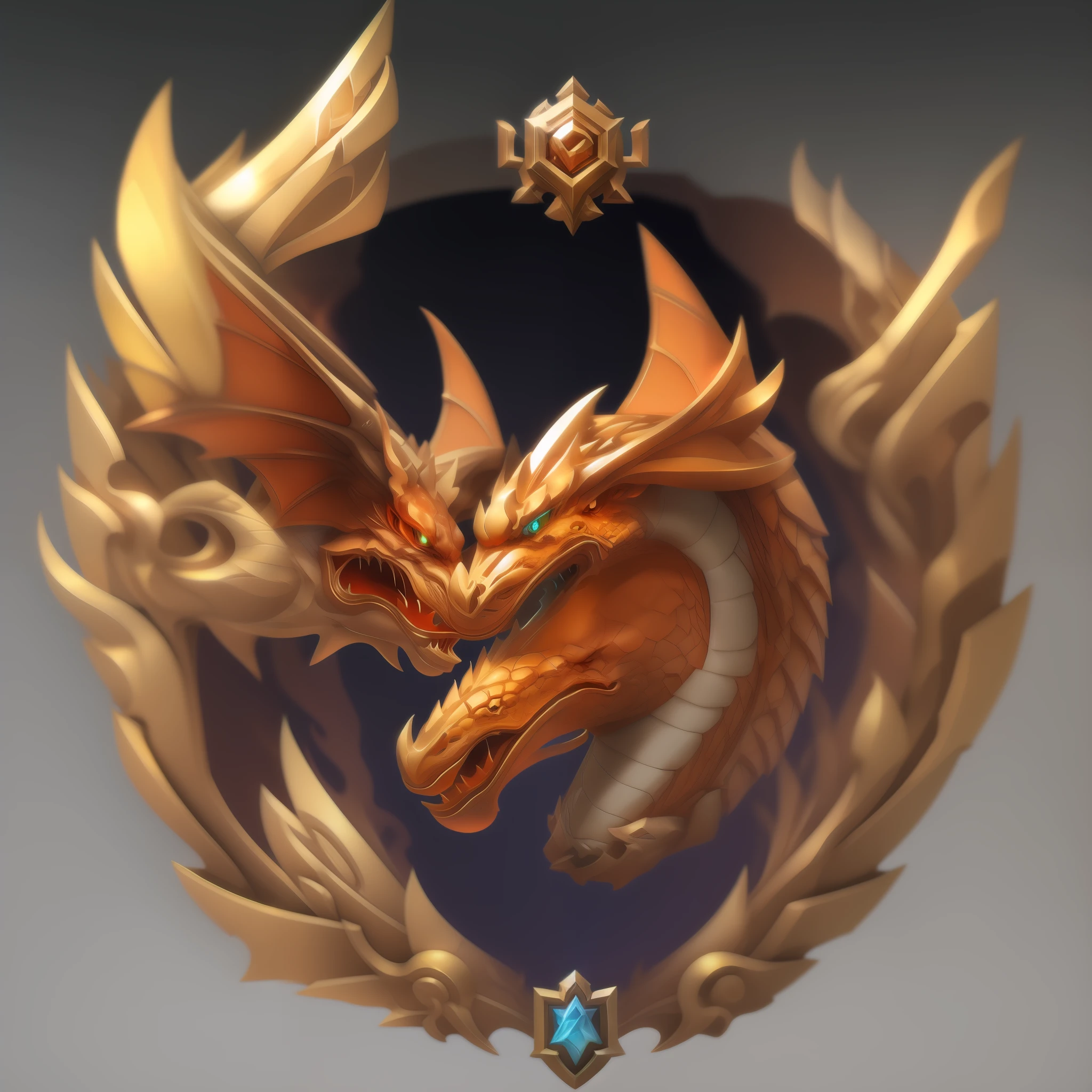 Game icon, dragon shield, bronze color, white background, 8k