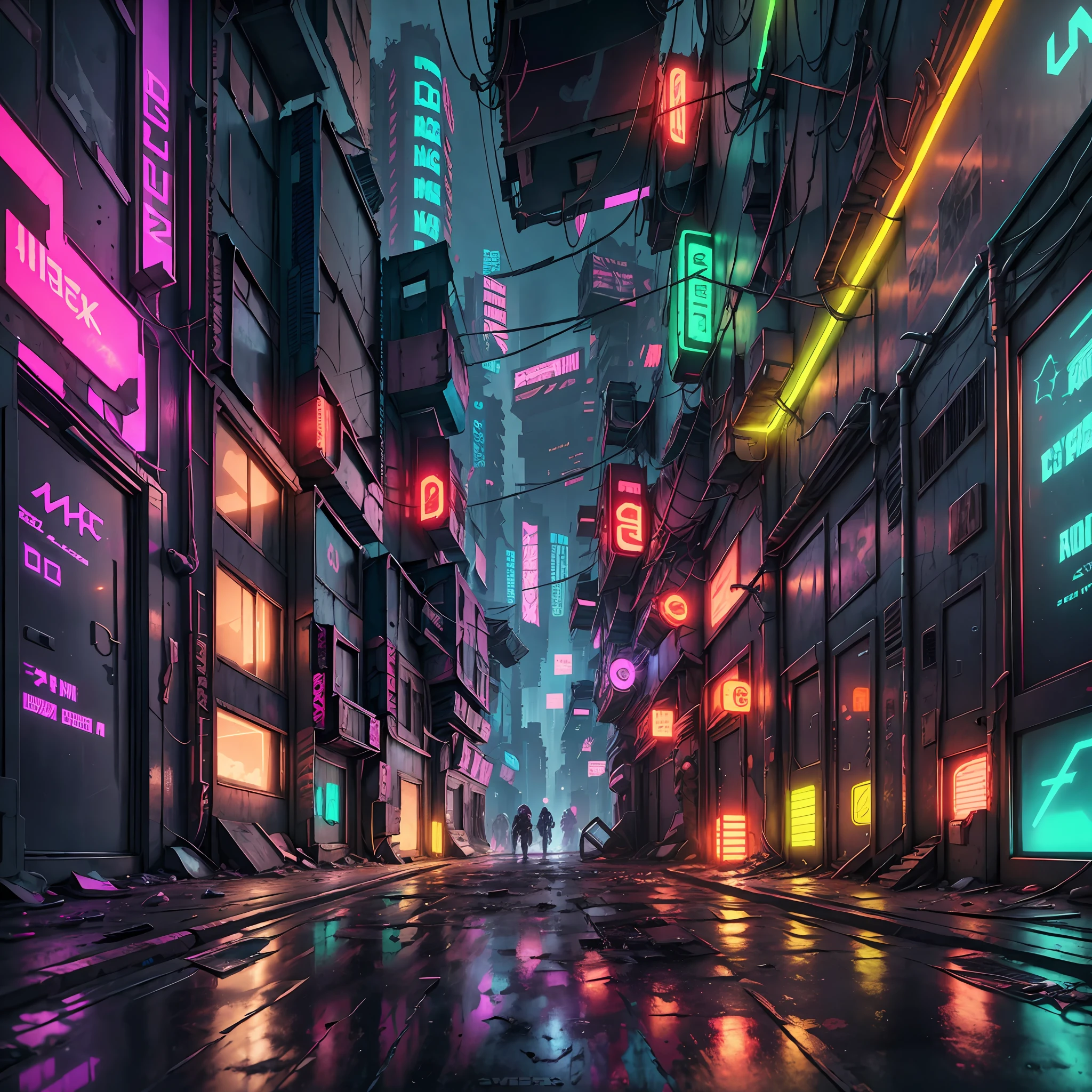 map of a street with several abandoned houses, cyberpunk, game map Dark Sci - Fi, cyberpunk dungeon, detailed neon Cyberpunk City, cyberpunk shading, Neon Glow concept art, building named "Demon Corp", cyberpunk setting, cyberpunk building, cyberpunk space station, cyberpunk space colony, cyberpunk color scheme. --auto --s2