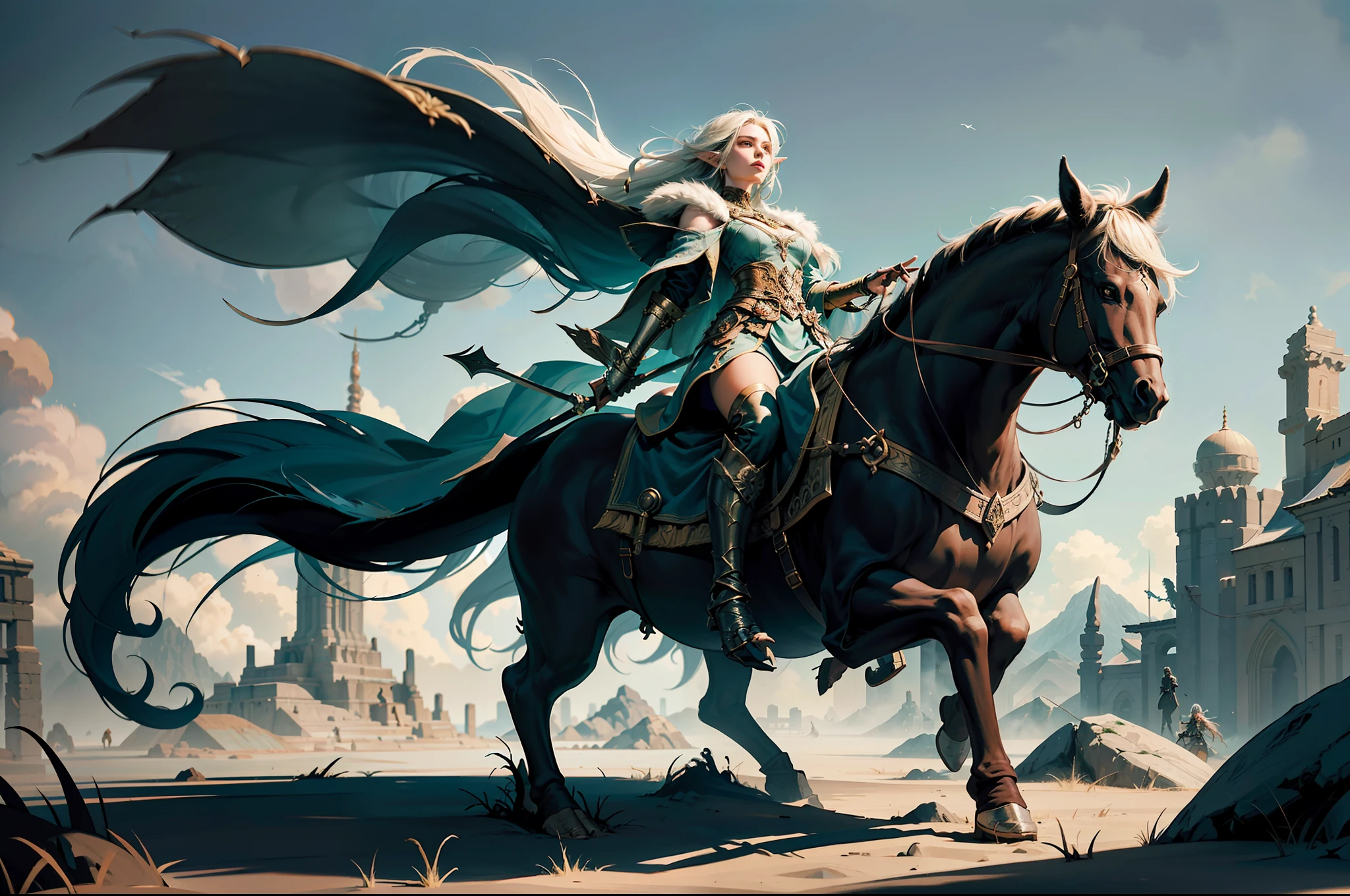 ((Best quality)), ((masterpiece)), (highly detailed:1.3)3D,tanjoreai , Amidst a realm of enchantment and mythical wonders, tales of (heroes:1.1) and (heroines:1.2) unfold. In this realm, ancient prophecies foretell the rise of a chosen champion destined to confront a malevolent force threatening to plunge the world into eternal darkness. The path to victory lies scattered across exotic and otherworldly landscapes, from mist-shrouded forests to towering crystalline peaks and (ethereal floating islands:1.1).Harnessing the arcane arts, (mighty wizards:1.1) conjure spells that weave intricate patterns of magic, while (elven archers:1.1) unleash arrows infused with ancient power. (Dwarven smiths craft legendary weapons:1.1) imbued with the essence of mythical creatures, capable of vanquishing even the most formidable foes.The heroes embark on a perilous quest, guided by ancient scrolls and cryptic riddles. Along their journey, they encounter wise mystics, shape-shifting creatures, and (mysterious sorceresses:1.1) who possess forbidden knowledge.As the heroes traverse the realms, ancient ruins and forgotten temples reveal long-lost secrets and powerful artifacts. The clash of steel and the crackling of (magical energies:1.1) echo through ancient battlegrounds, as the destiny of the world hangs in the balance. The heroes must summon unwavering courage, unwavering unity, and unlock their true potential to overcome seemingly insurmountable odds and fulfill their heroic destinies.In this realm of high fantasy, where the realms of magic and technology intertwine, where legends are born and (epic:1.2) sagas unfold, where heroes rise and villains fall, embark on a grand adventure that will captivate the imagination and transport you to a world where anything is possible,HDR (High Dynamic Range),Ray Tracing,NVIDIA RTX,Super-Resolution,Unreal 5,Subsurface scattering,PBR Texturing,Post-processing,Anisotropic Filtering,Depth-of-field,Maximum clarity and sharpness,Multi-layered textu
