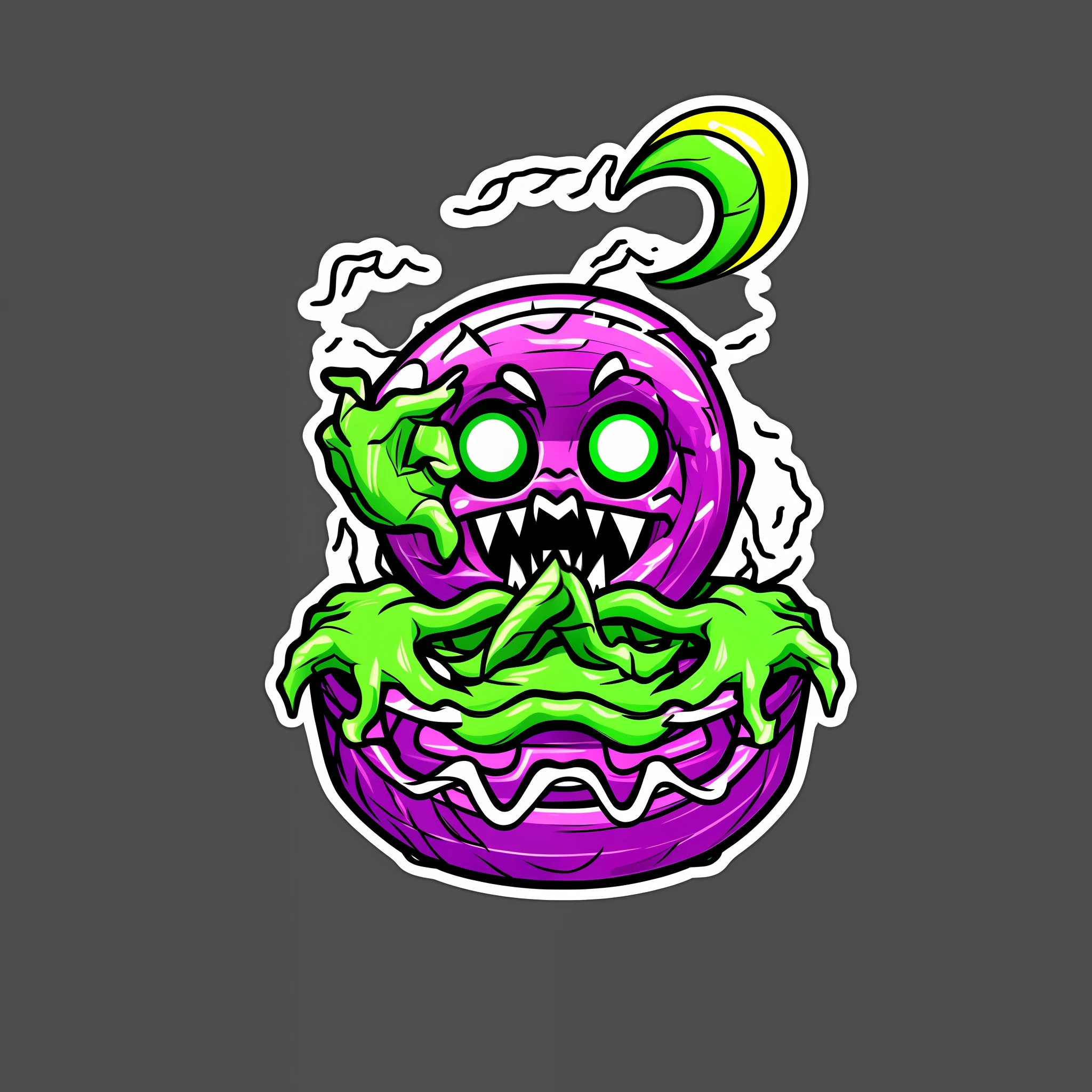 Monster cartoon style 1character illustration 1Donut for a sticker with black background, in bold contour style, trashcore, luminous shading, 3D, three-dimensional, 8k