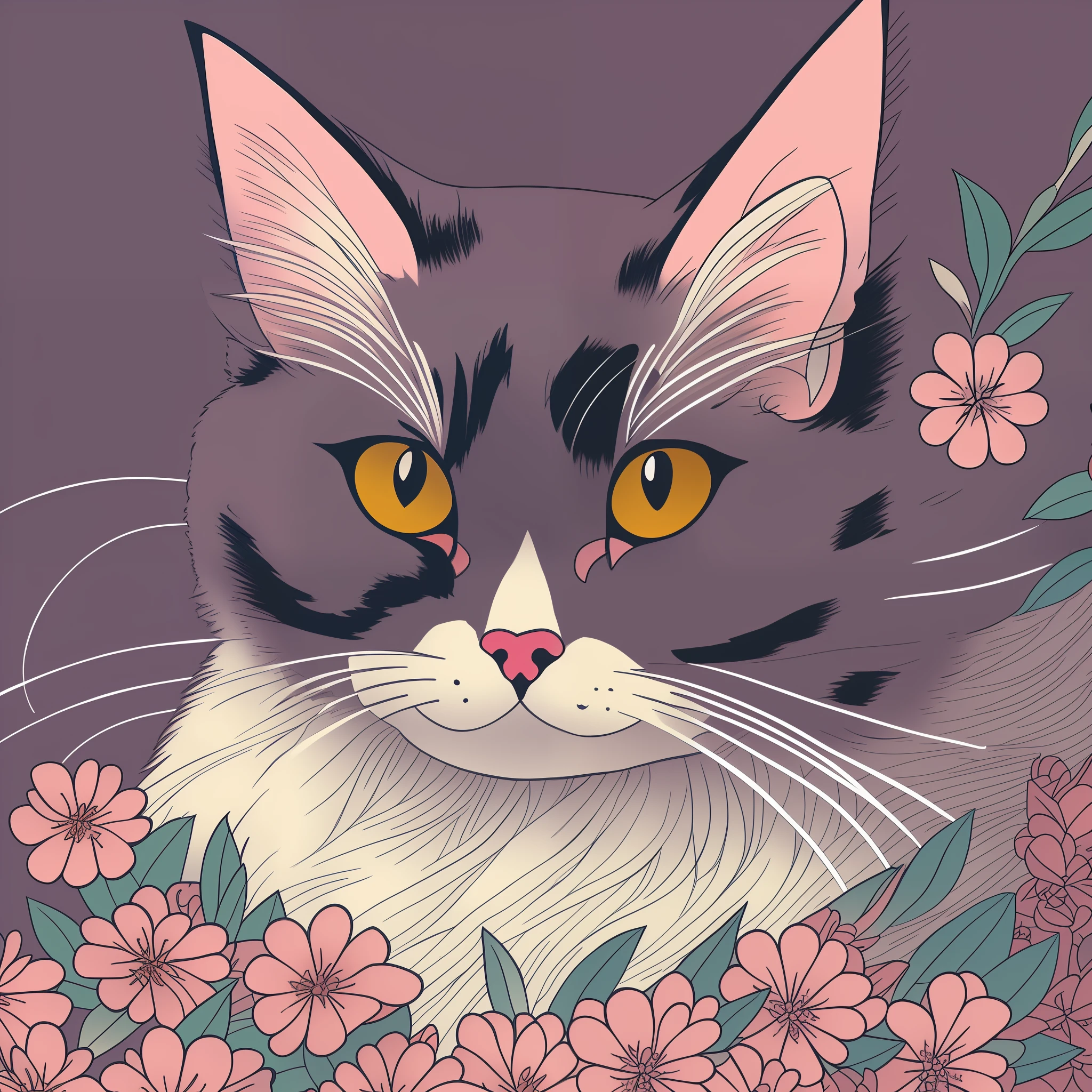 cute cat smiling, Japanese tattoo colour style --auto --s2