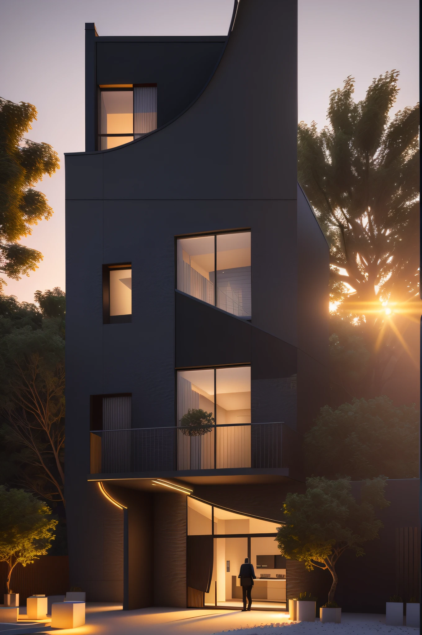 about the villa at sunset, beach villa, with shimmering lights, arafed model of a modern apartment building with multiple levels, night time render at 6:00 am o'clock, highly detailed render, rendered in lumion pro, semi - realistic render, 3 d render even lit, detailed archviz render, sunrise render or sunset render, architecture render, high render,hyper realistic, supper realistic, rendered in unreal engine 8k hq, rendered in Vray 8k,, fully detailed render, supper detail, brighteness sky, the people, beautyful day