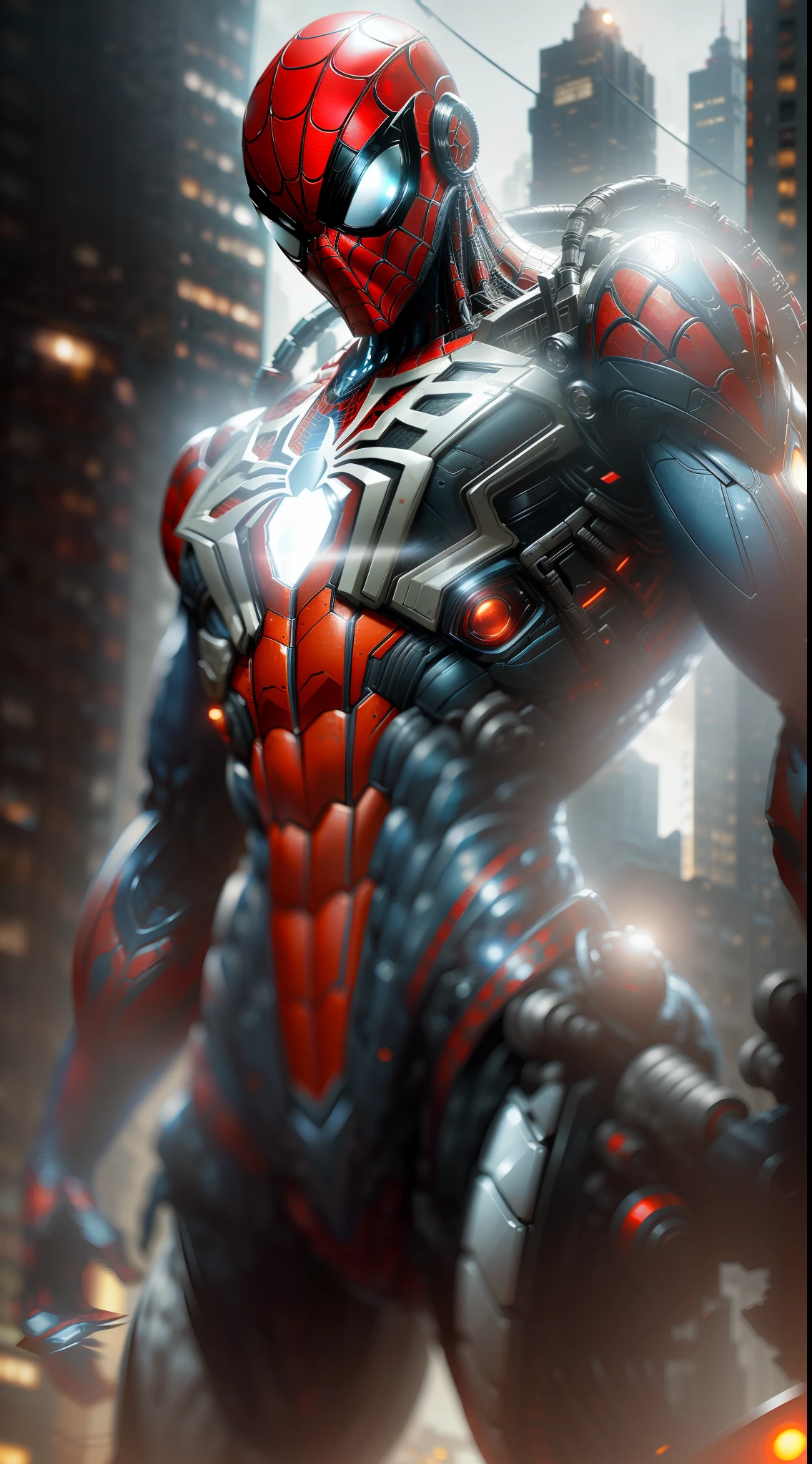 Spider-Man from Marvel photography, biomechanical, complex robot, full growth, hyper-realistic, insane small details, extremely clean lines, cyberpunk aesthetic, a masterpiece presented at Zbrush Central