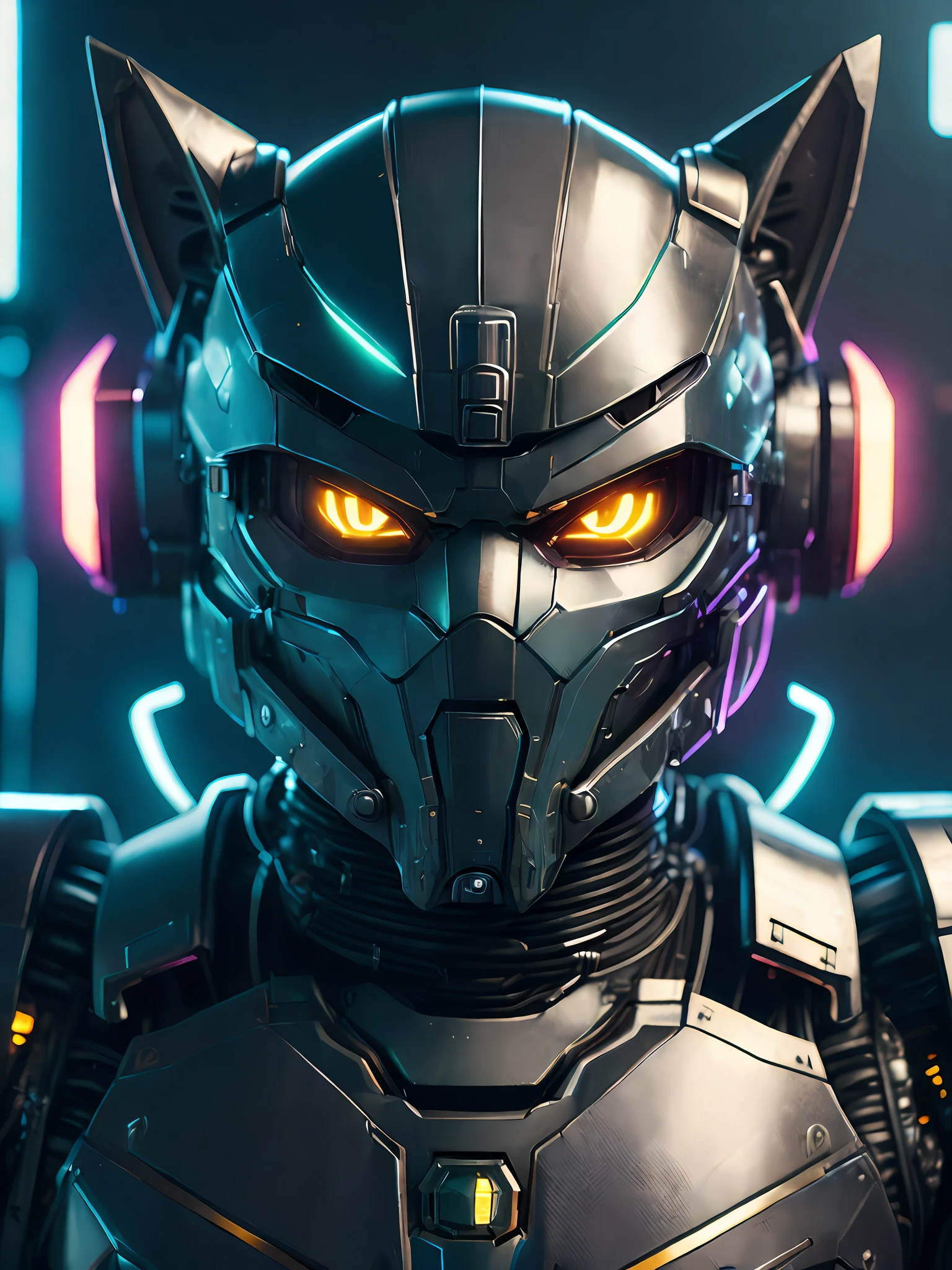 A cute cat as the doomslayer, realistic scifi cyberpunk power armor robot, closeup portrait cinematic, 8k, hdr, ((intricate details, hyperdetailed)), (backlit:1.3), (cinematic:1.3), (ArtStation:1.3)